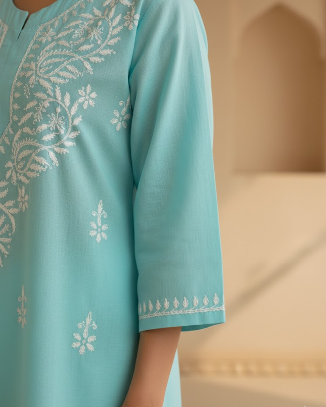 Sky Blue Cotton Short Kurti
