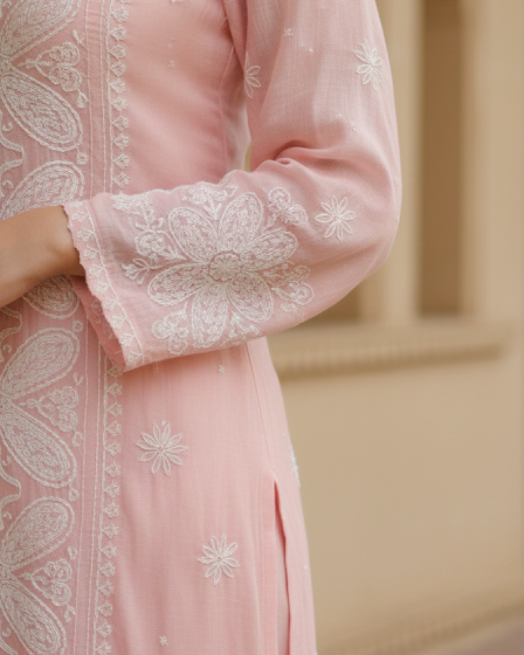 Dusky Pink Chikankari Semistitched Suit Set