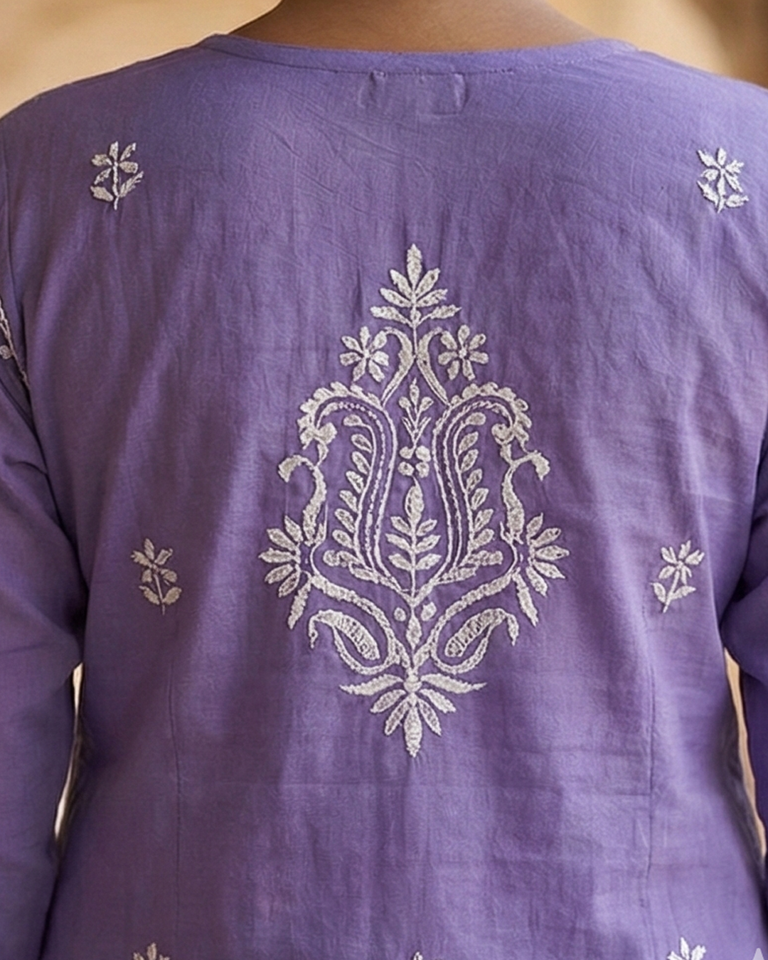 Purple Readymade Cotton Kurta With Jaal
