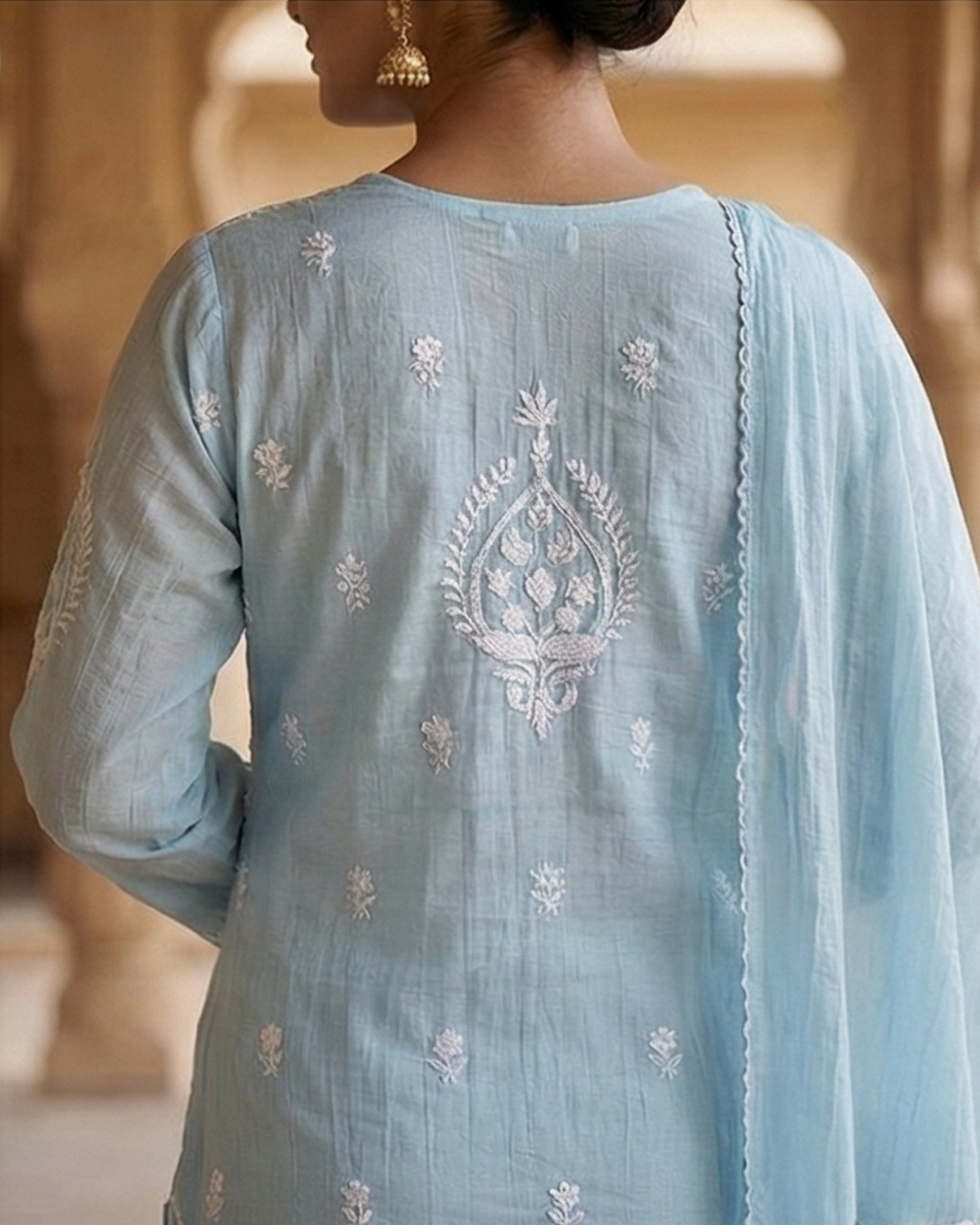Begum Celestial Blue Mulchanderi Suit Set