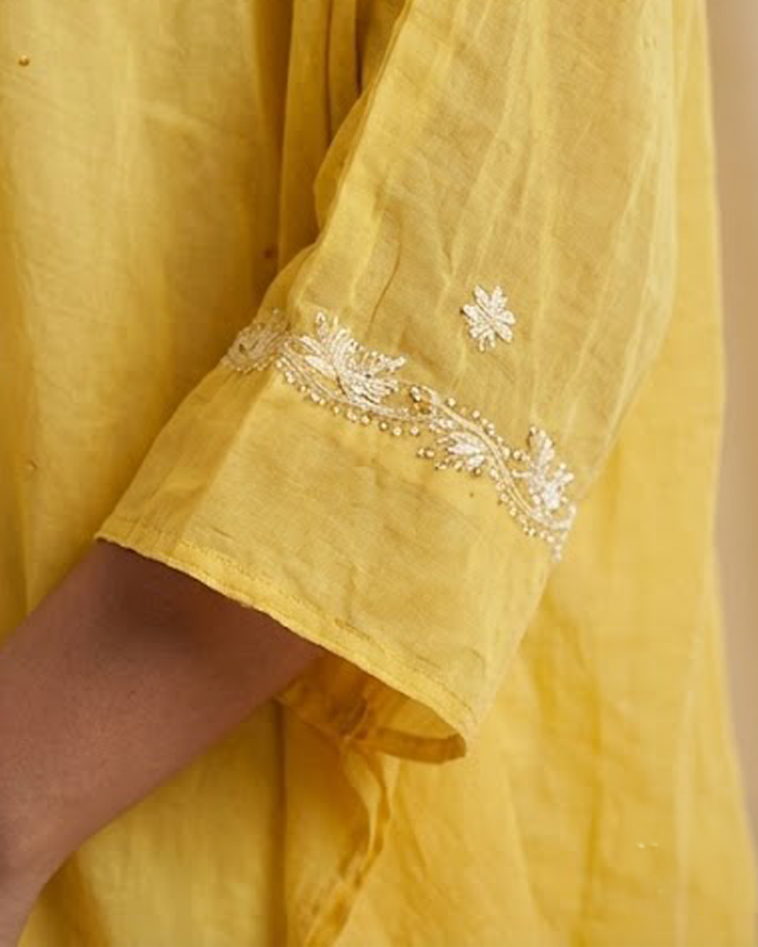 Yellow Mulchanderi Kaftan
