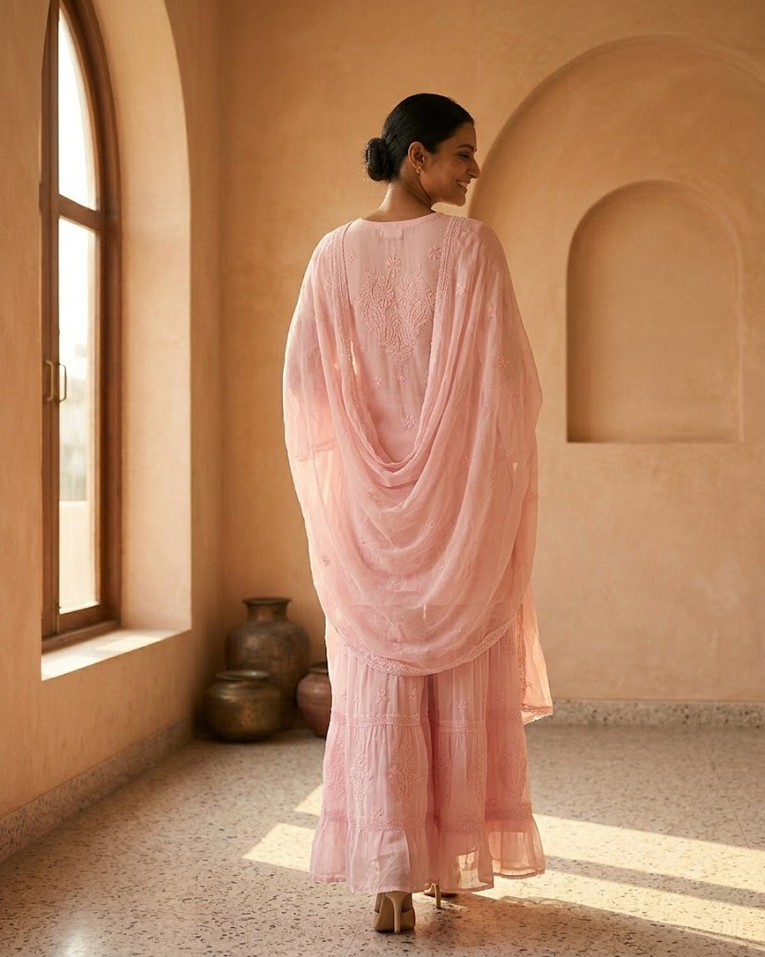 Readymade Viscose Georgette Pink Garara Set