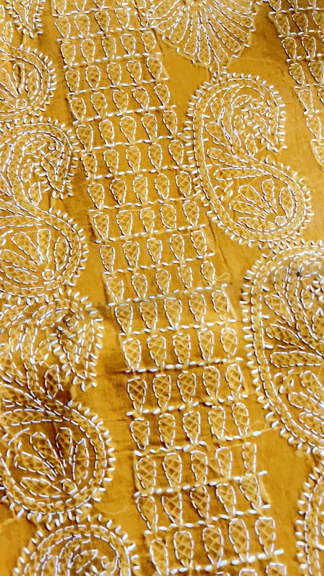 Mustard Yellow Chikankari Unstitched Suit Set