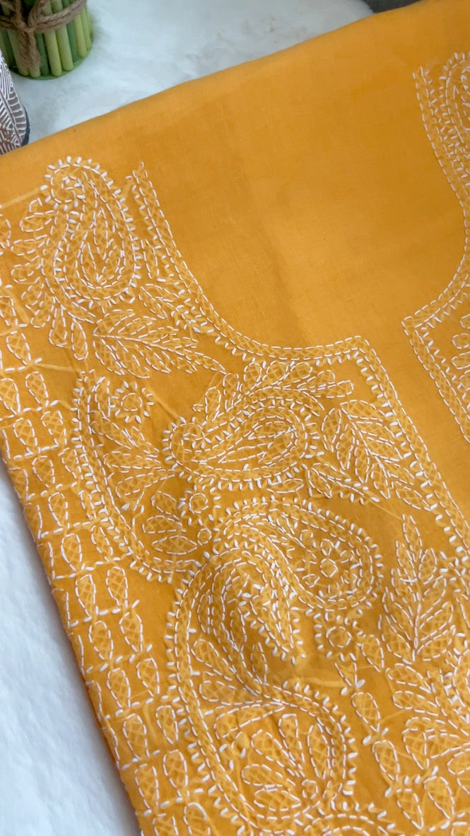 Mustard Yellow Chikankari Unstitched Suit Set