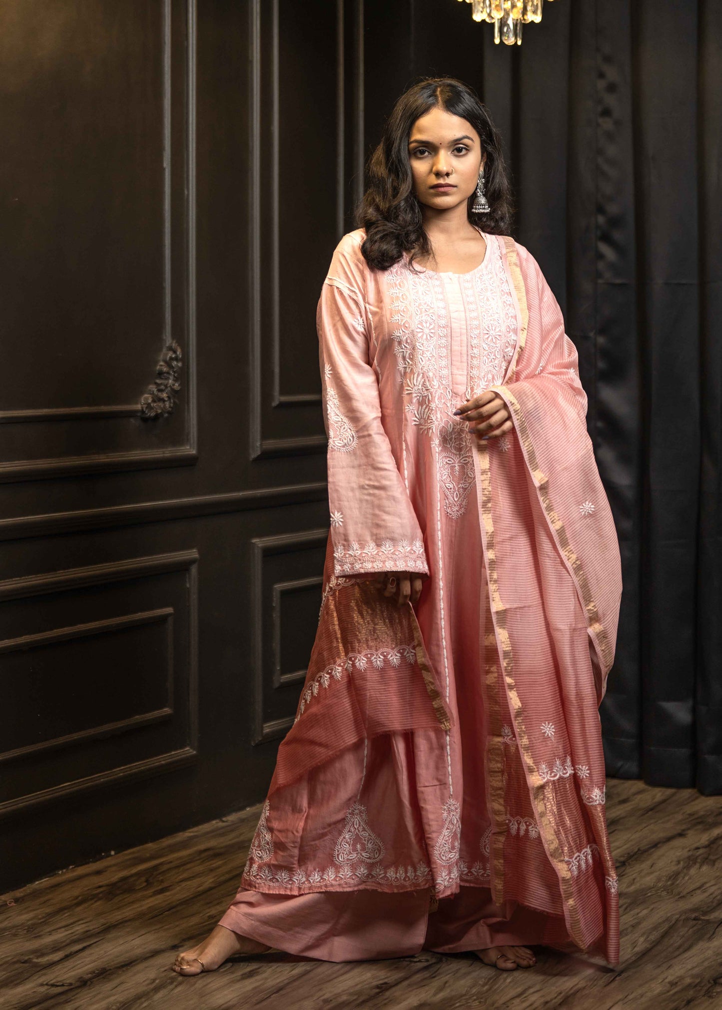 Mul Chanderi Chikankari Anarkali Suit – Kurta with Dupatta