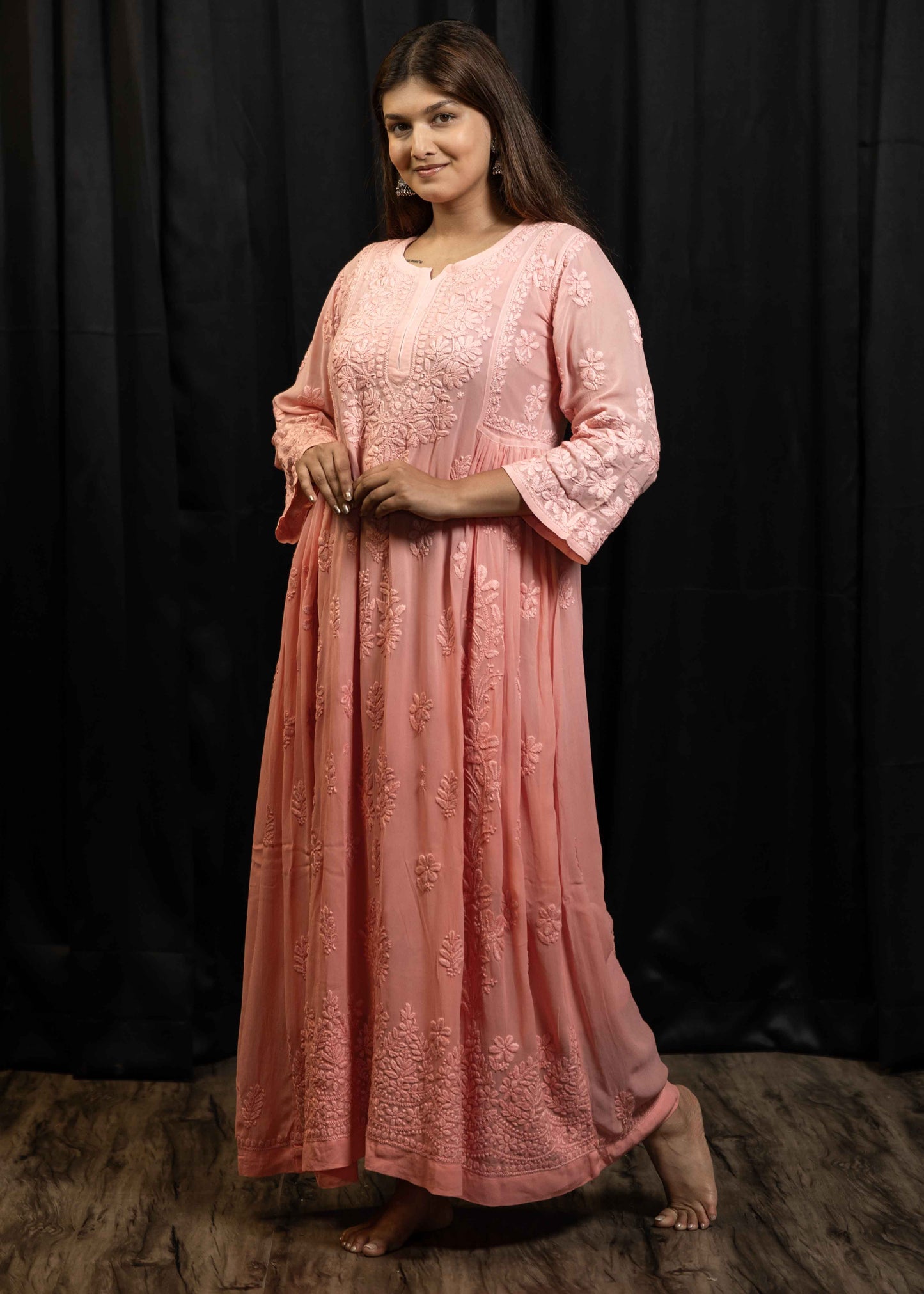 Viscose Georgette A-Line Chikankari Kurta with Elegant Inner Lining