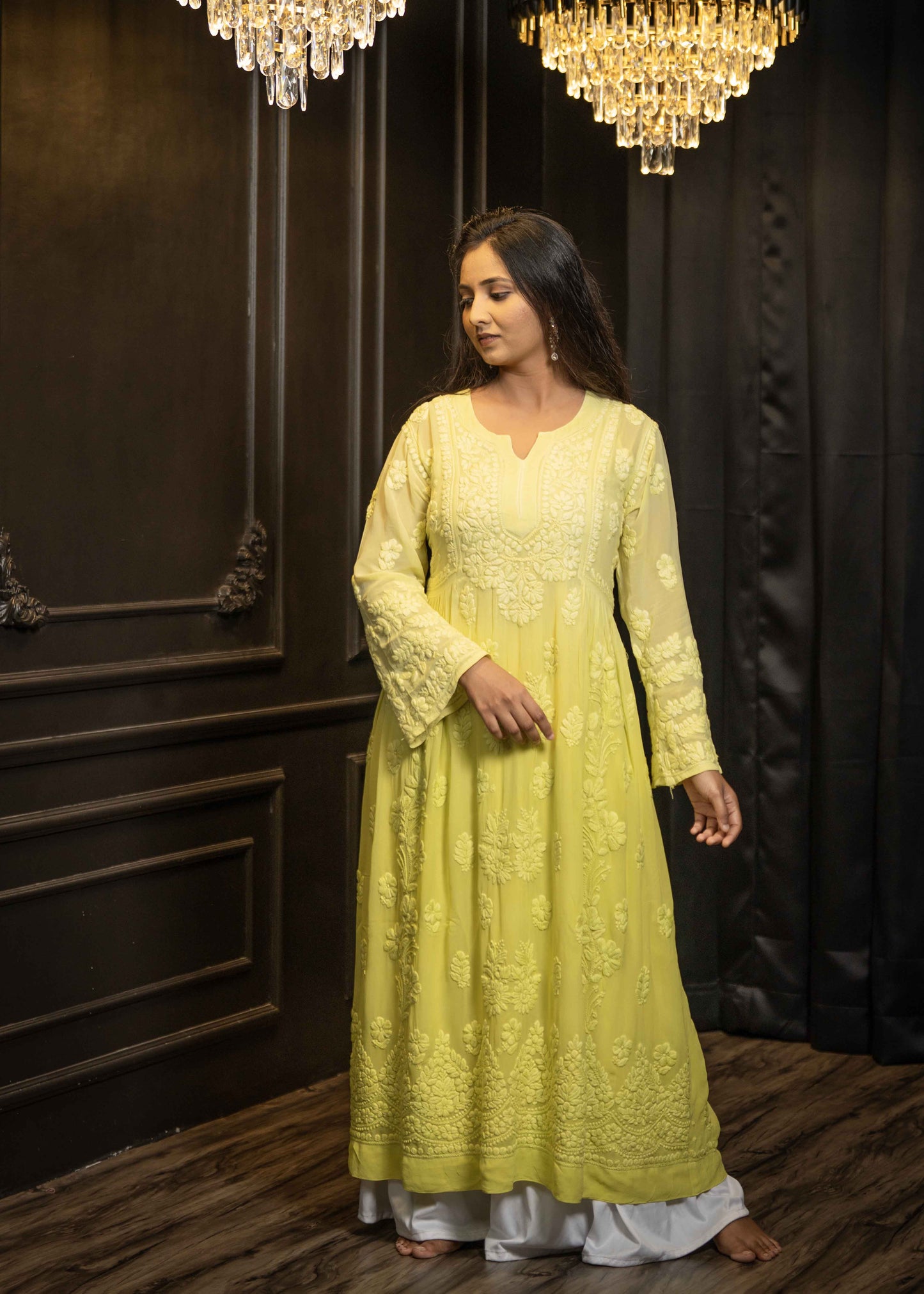 Viscose Georgette A-Line Chikankari Kurta with Elegant Inner Lining