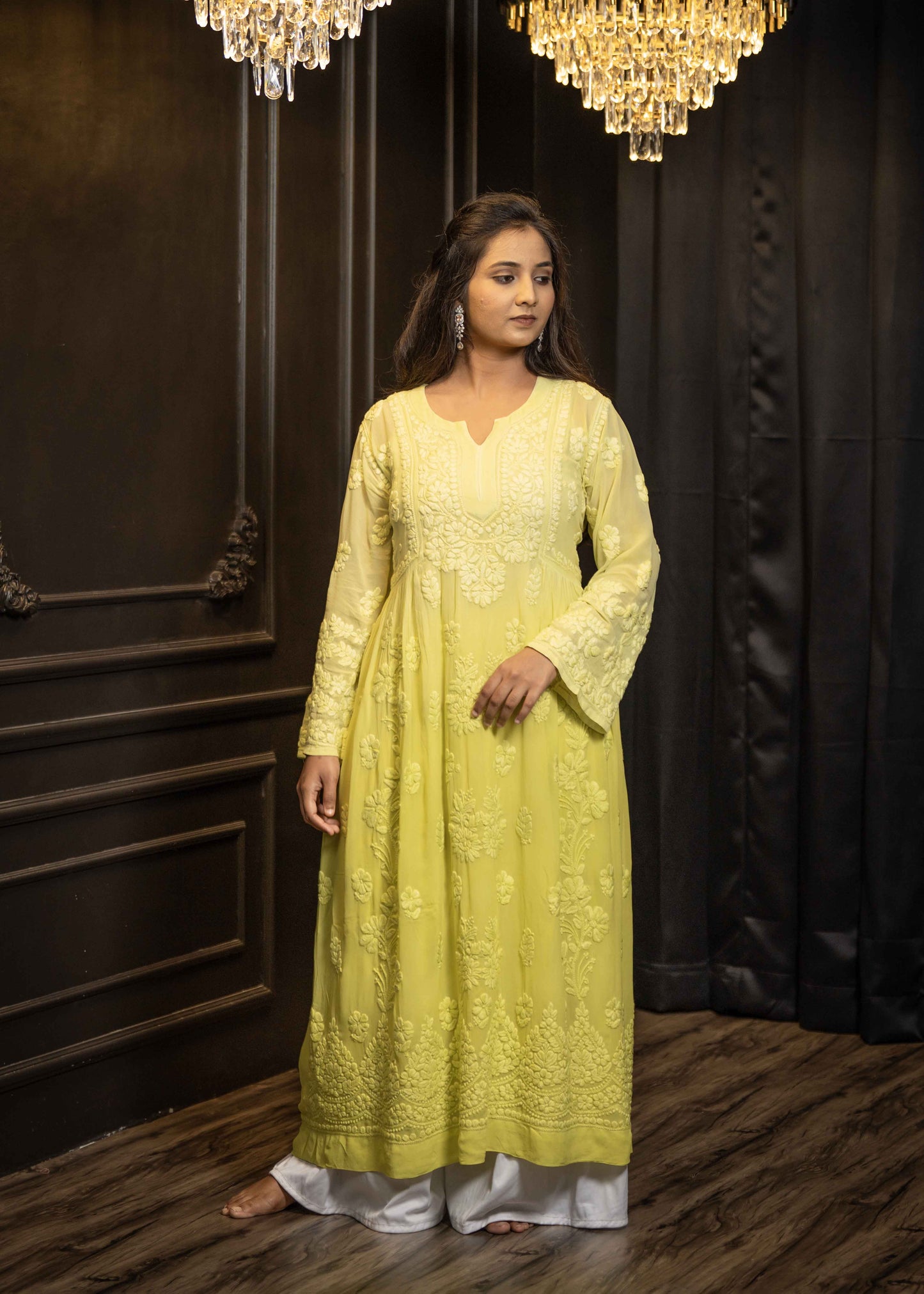 Viscose Georgette A-Line Chikankari Kurta with Elegant Inner Lining