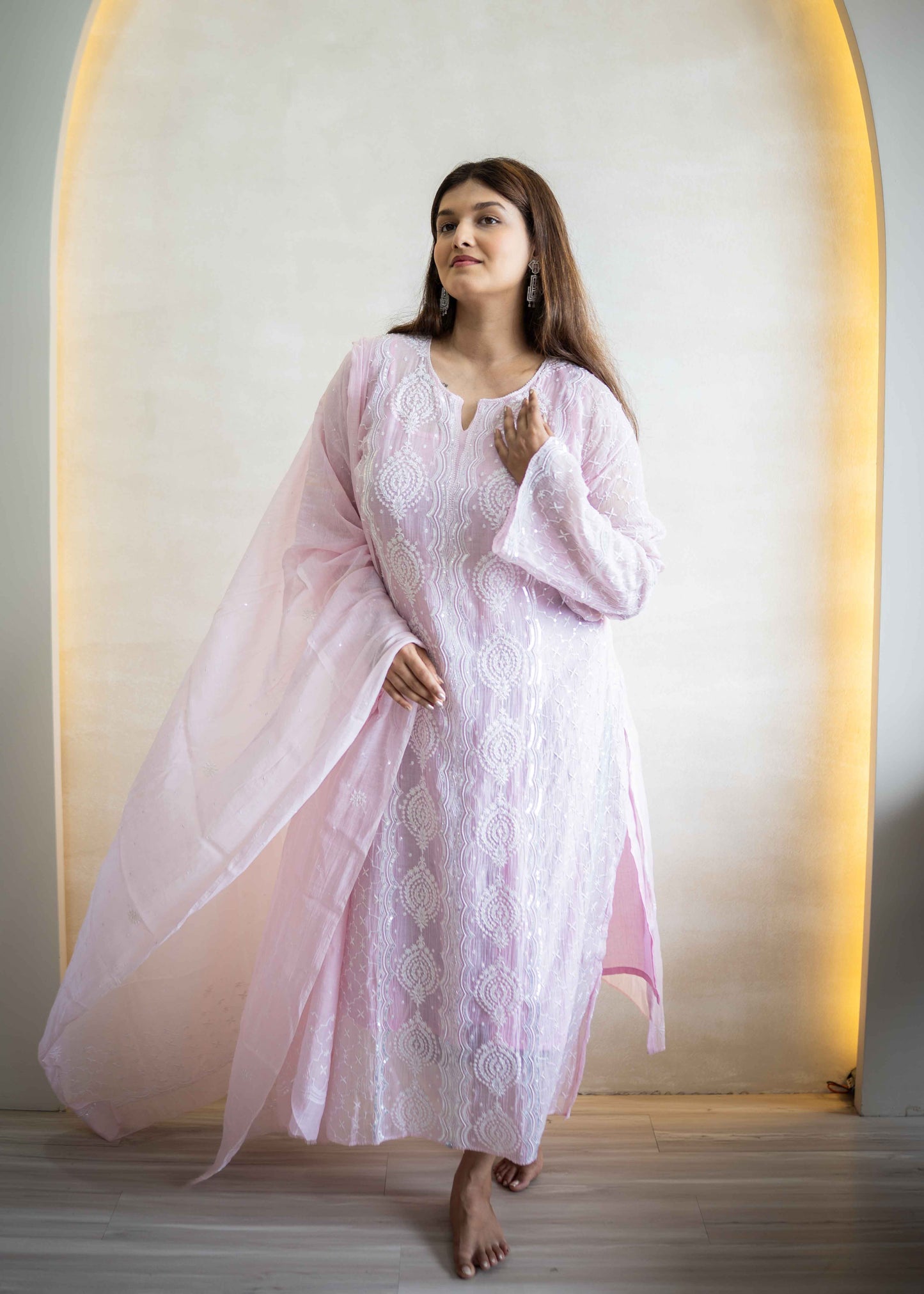 Mul Chanderi Chikankari Suit Set with Katdana