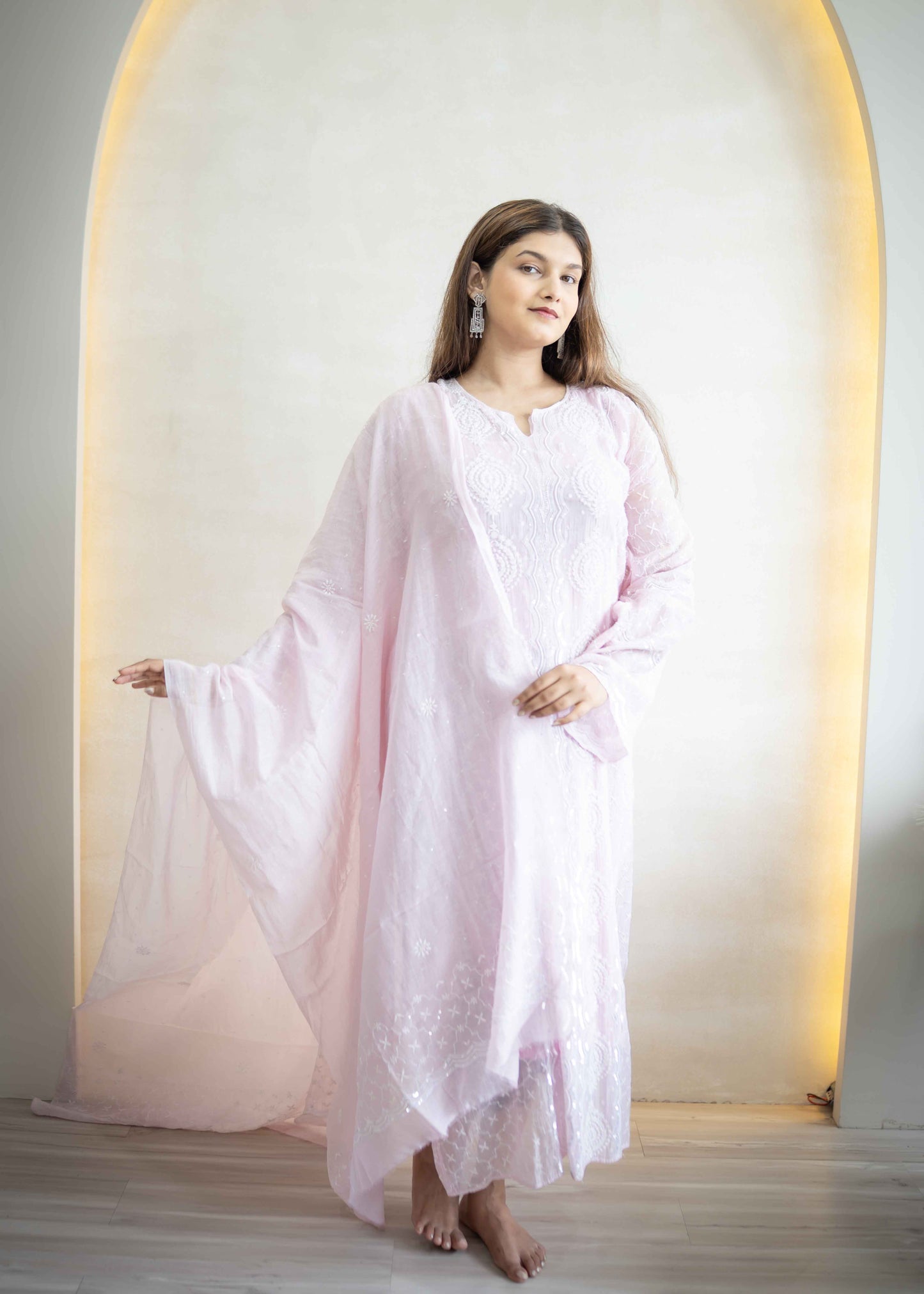 Mul Chanderi Chikankari Suit Set with Katdana