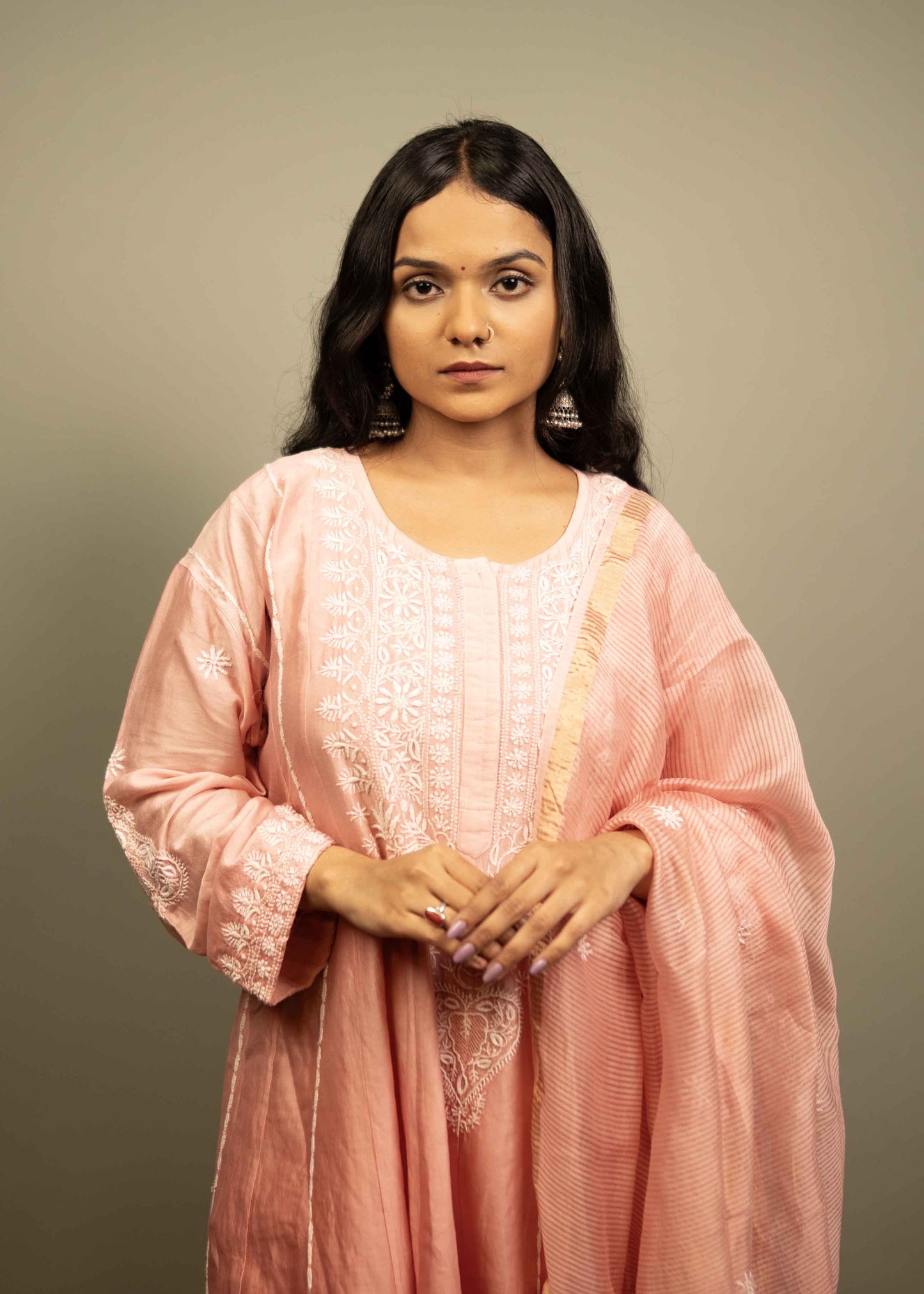 Mul Chanderi Chikankari Anarkali Suit – Kurta with Dupatta