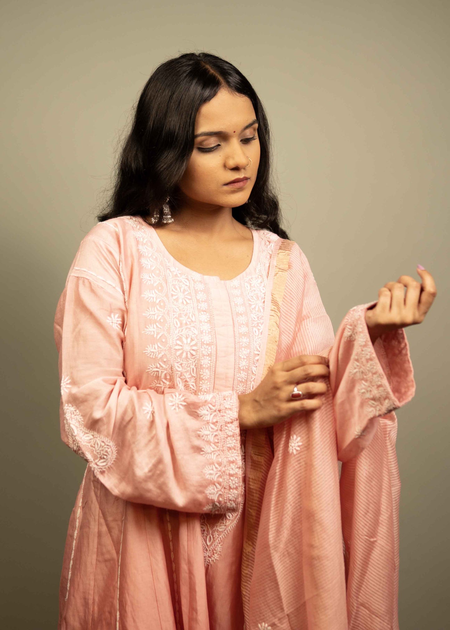 Mul Chanderi Chikankari Anarkali Suit – Kurta with Dupatta