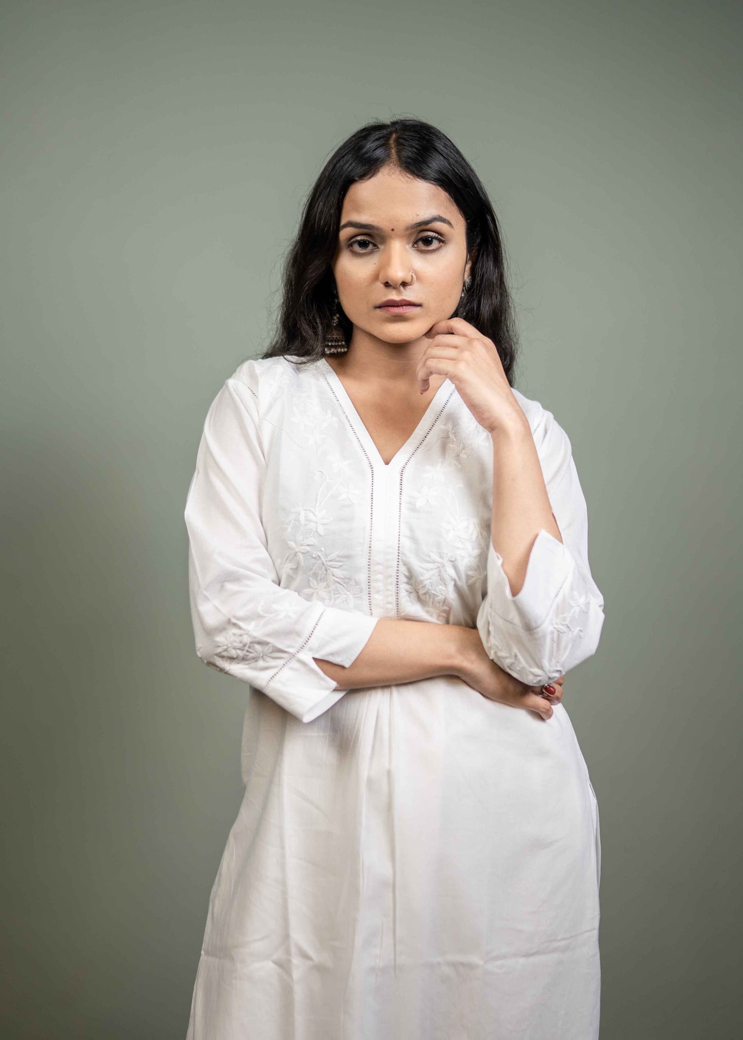 White Cotton Readymade Co-ord Set