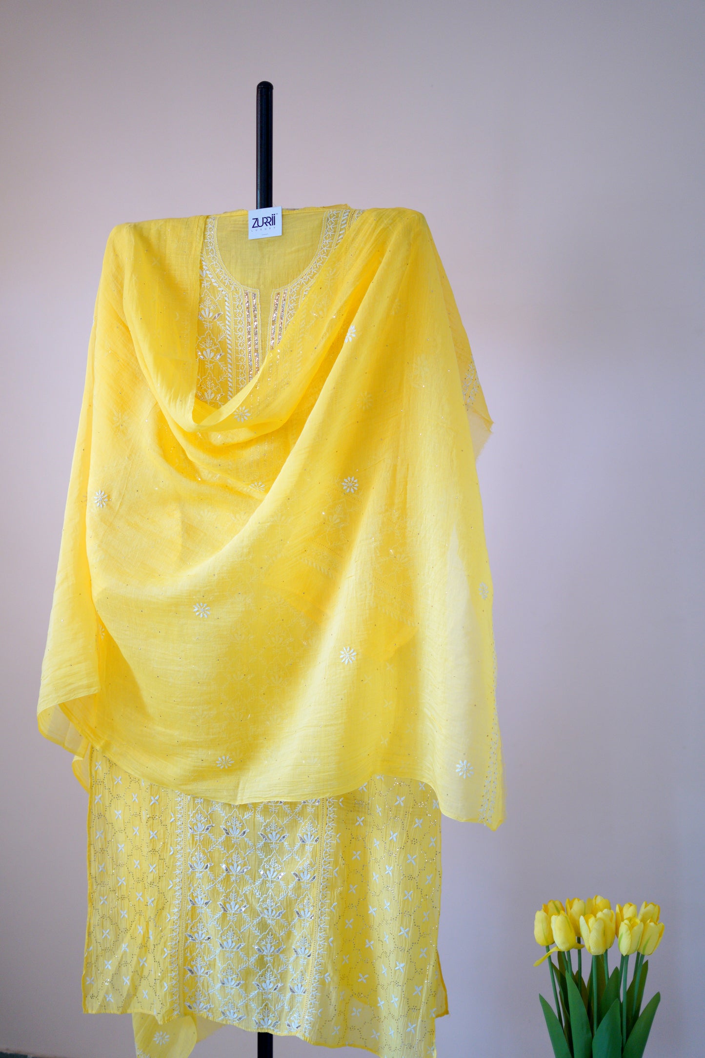 Pantone Minion Yellow Chikankari Suit Set