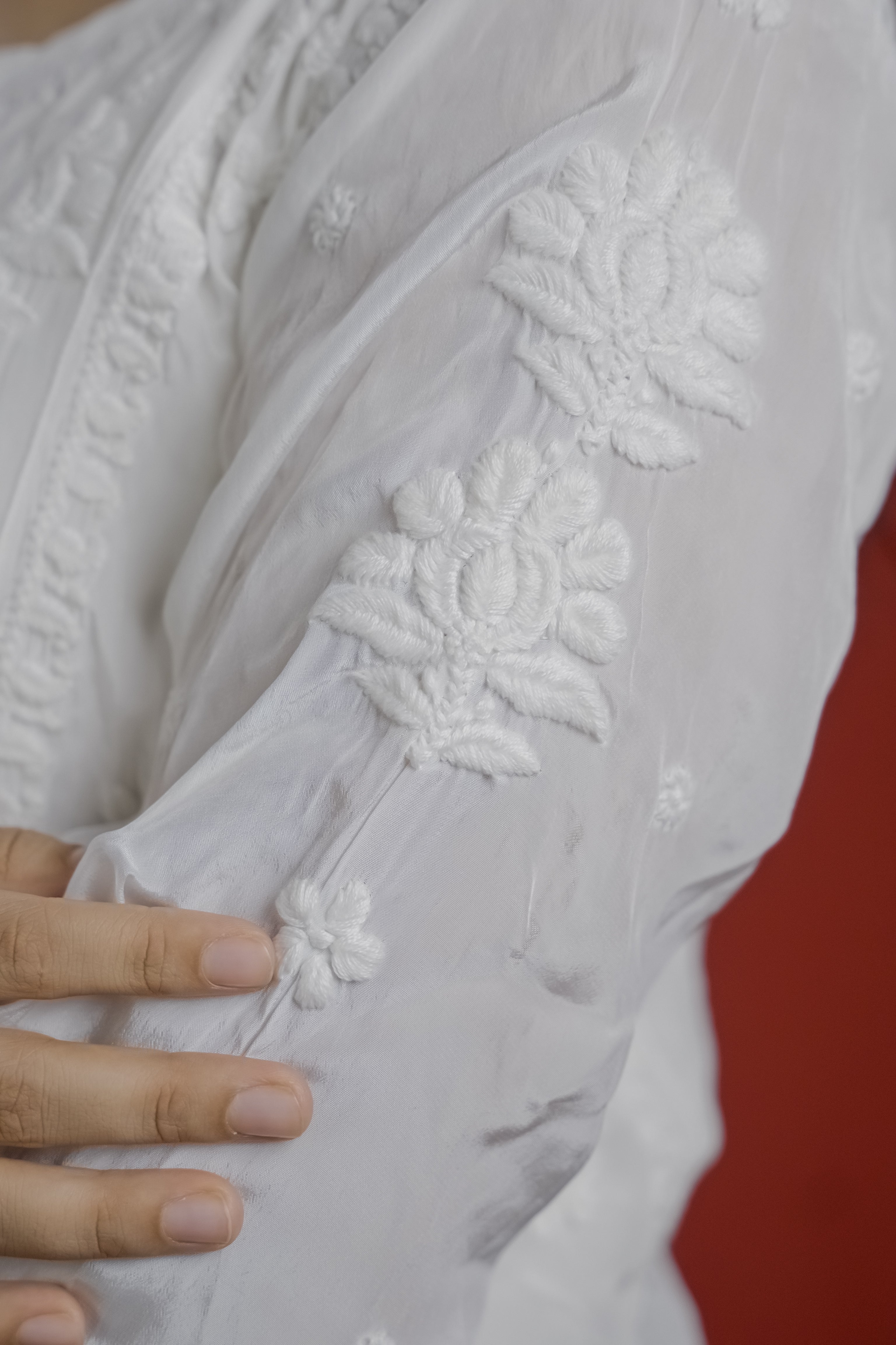 White Crepe Chikankari Kurta