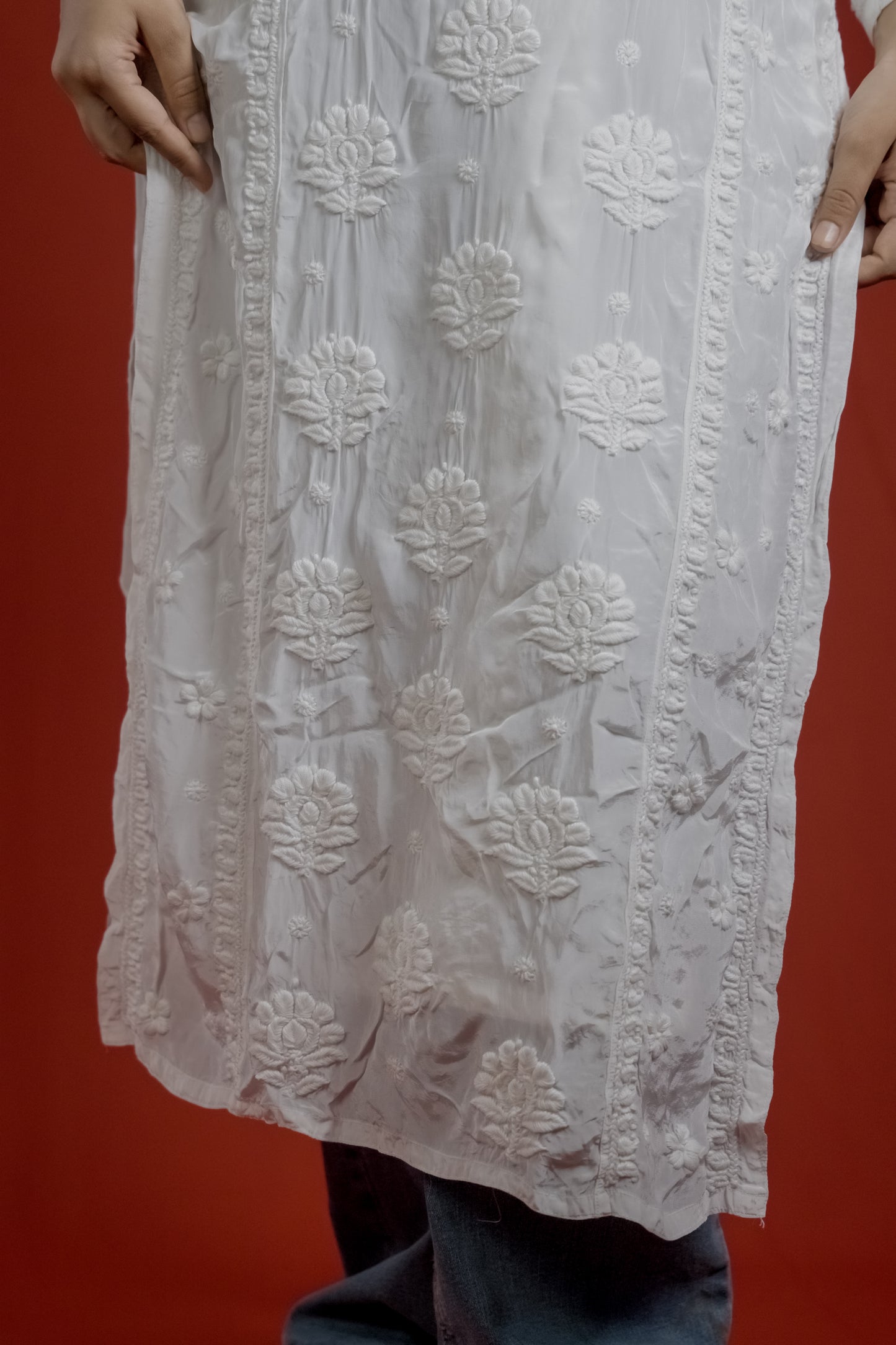 White Crepe Chikankari Kurta
