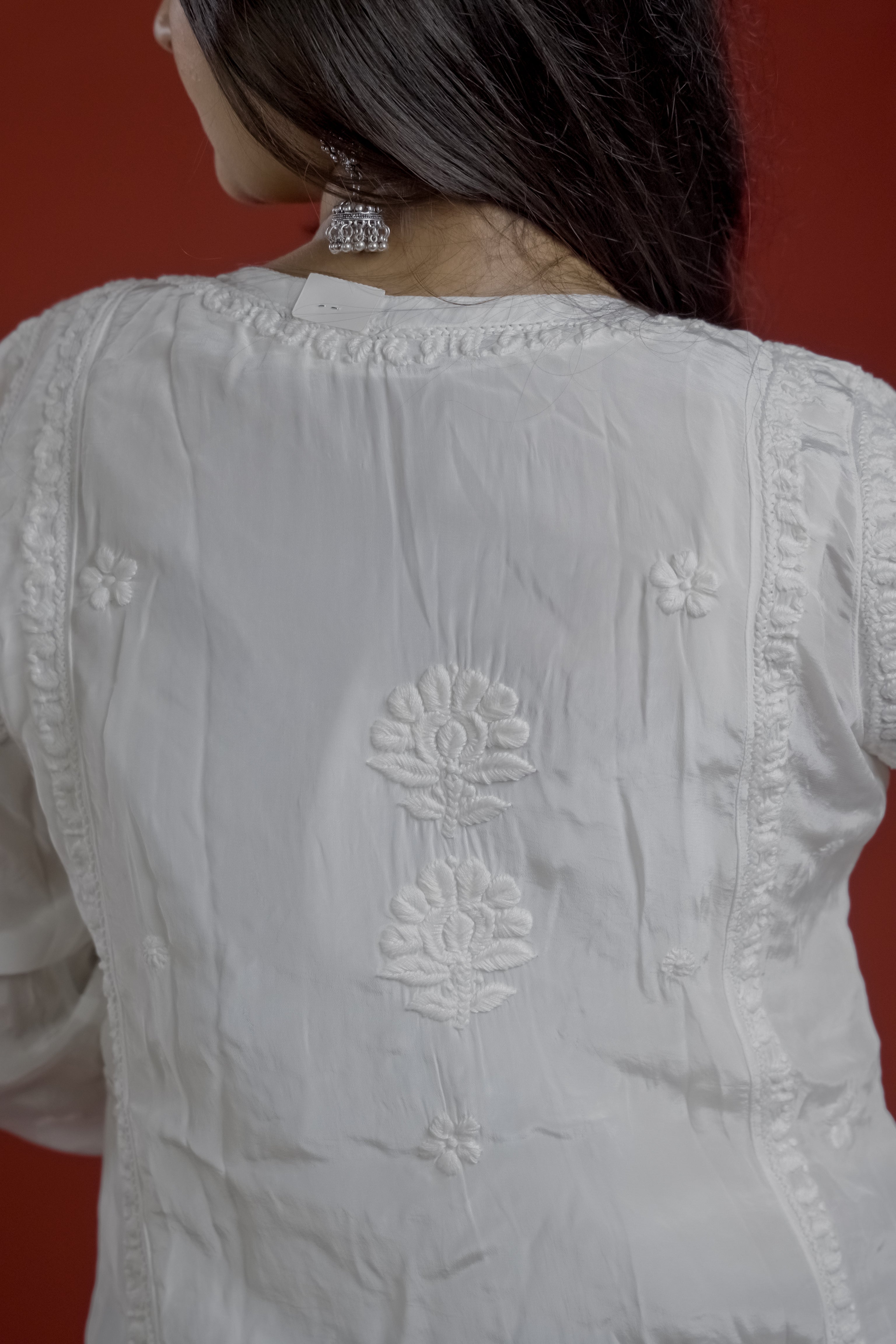 White Crepe Chikankari Kurta