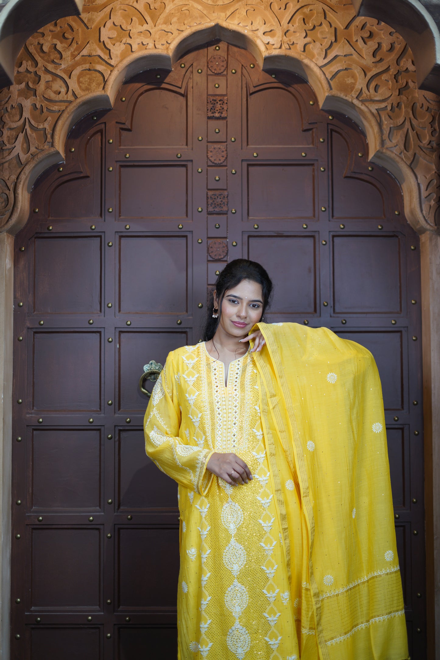 Mukaish Chikankari Suit Set - Minion Yellow