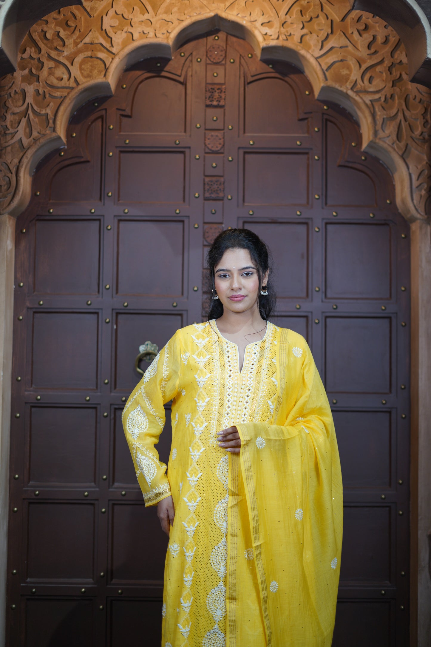 Mukaish Chikankari Suit Set - Minion Yellow