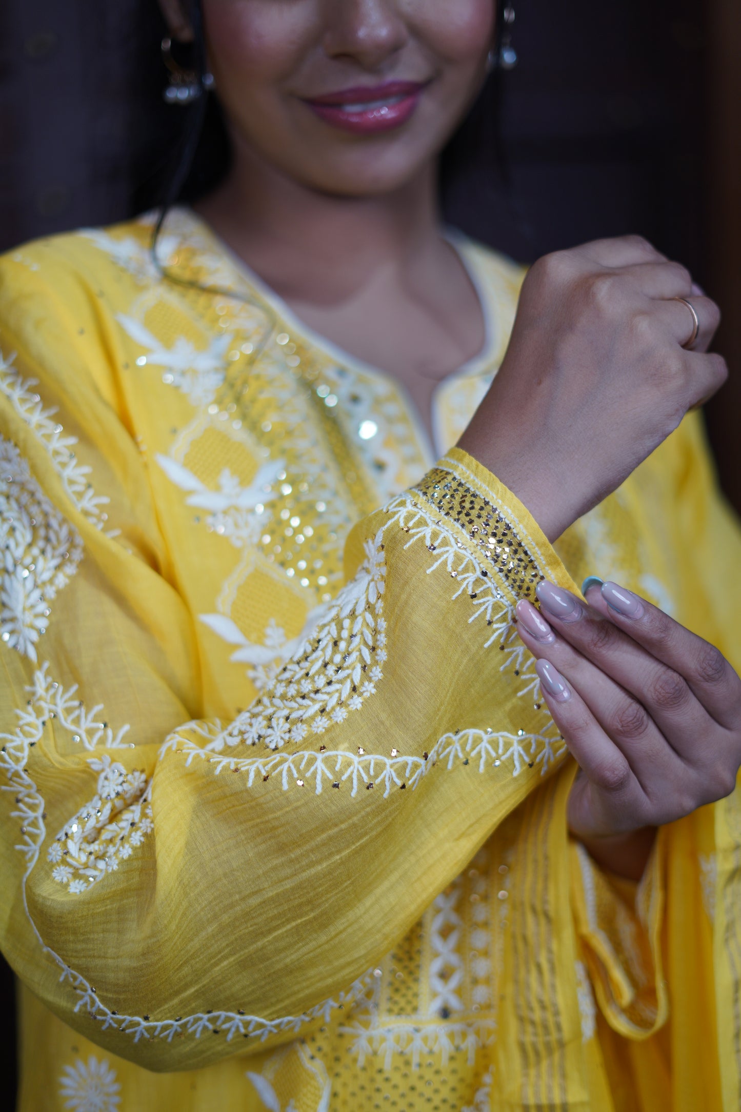 Mukaish Chikankari Suit Set - Minion Yellow