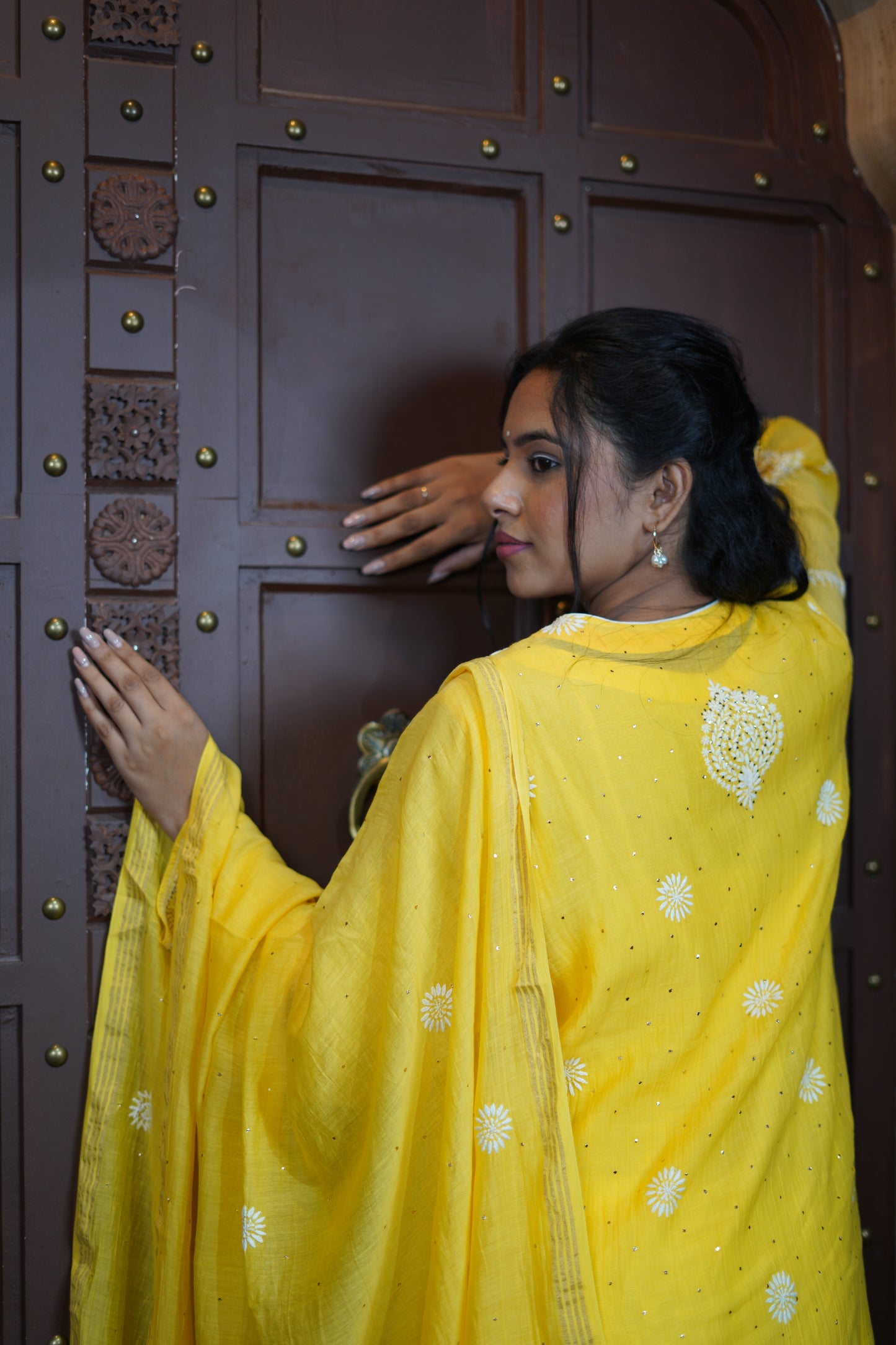 Mukaish Chikankari Suit Set - Minion Yellow