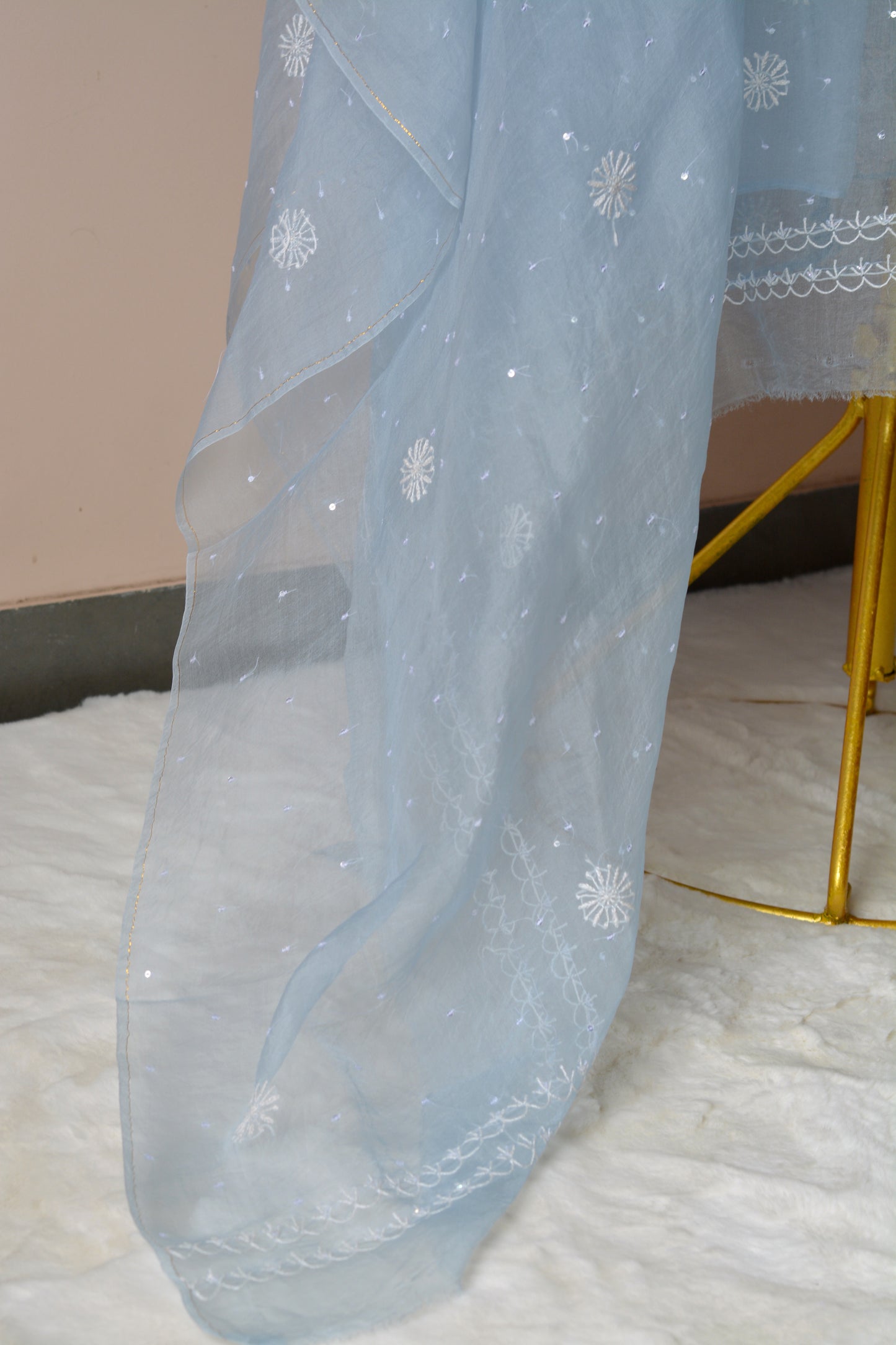 Blue Bronze Organza Chikankari Set