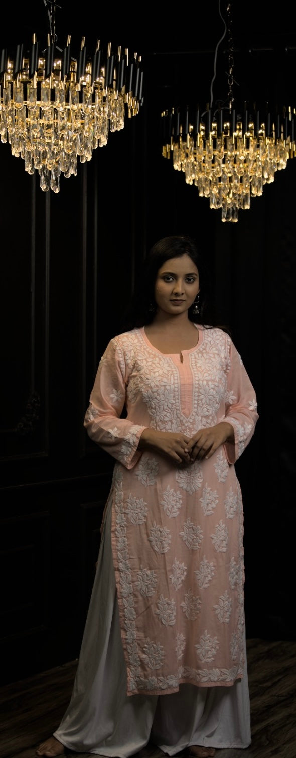 Orange Cotton Chikankari Kurta