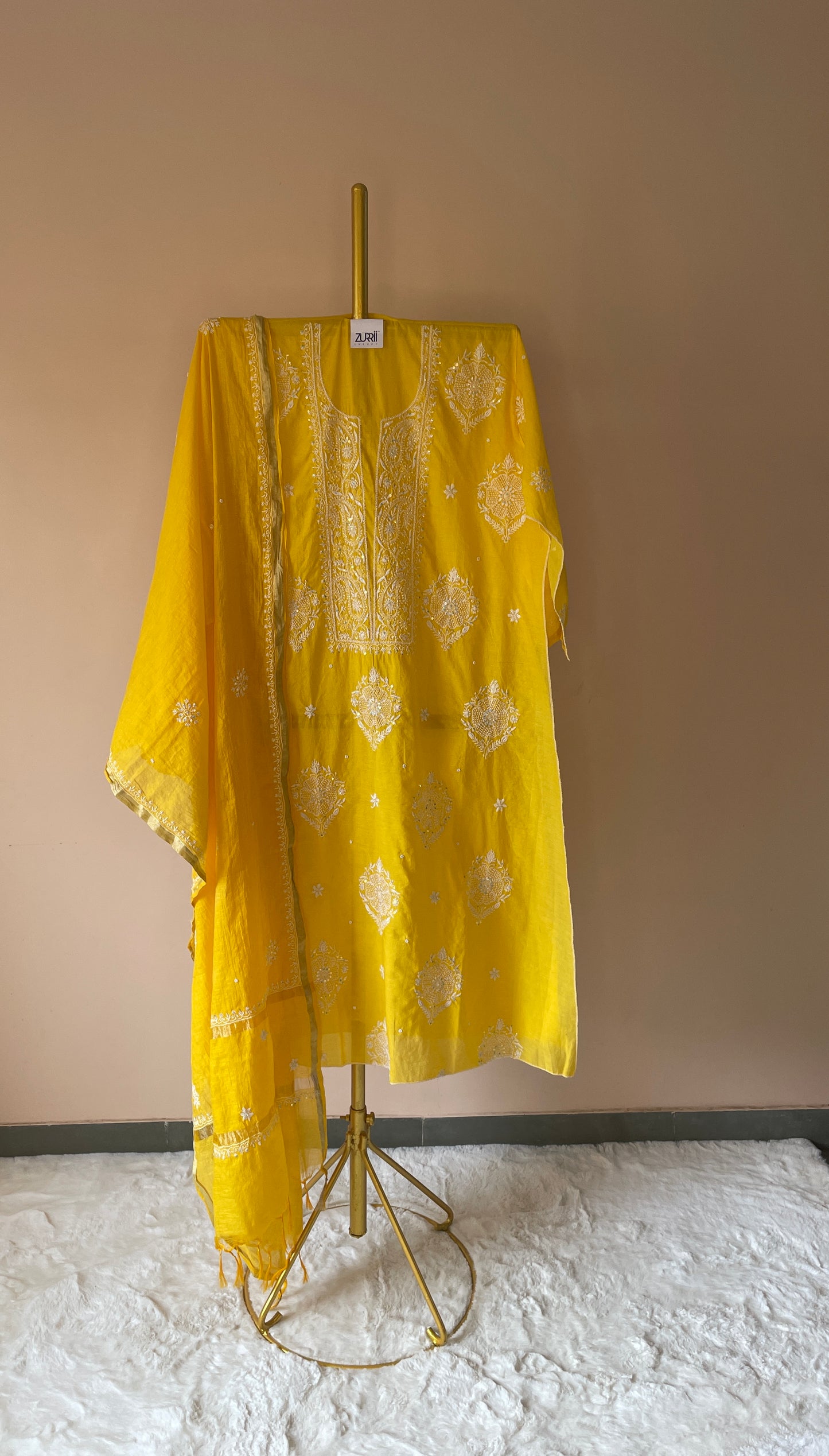 Yellow Semistitched Chikankari Suit Set