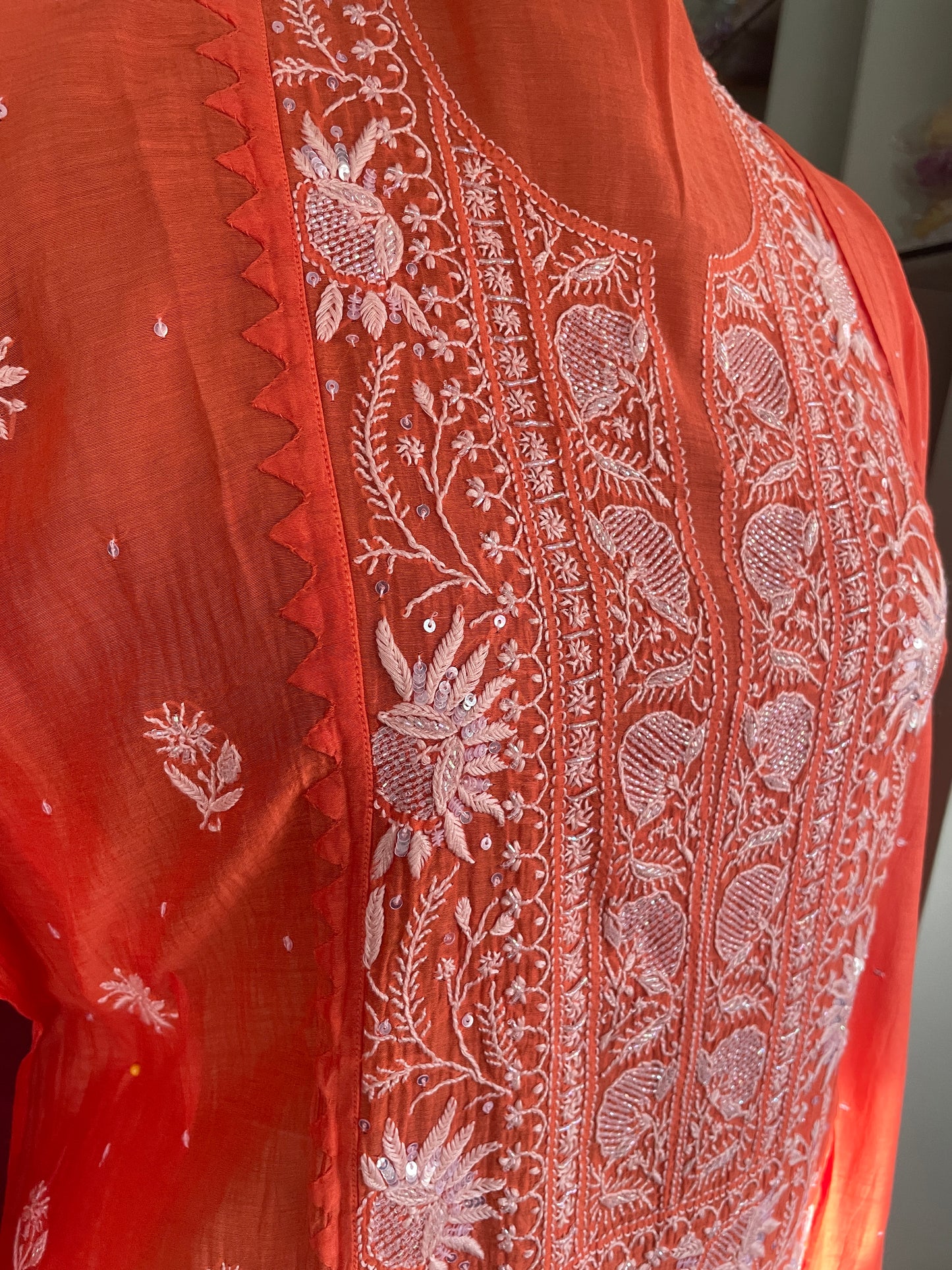Orange Chikankari Suit Set
