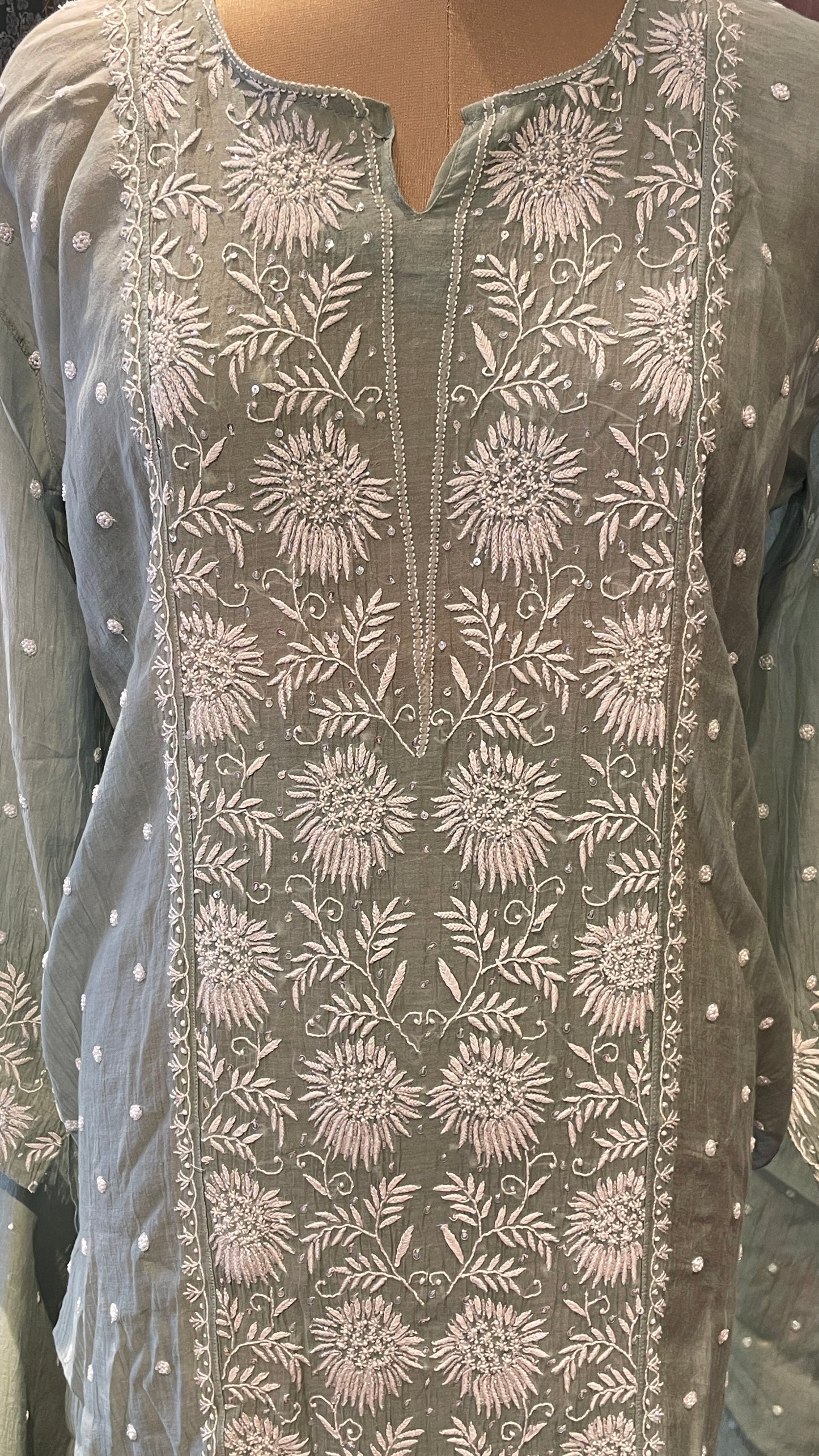 Mulchanderi Green Flower Jaal Suit Set