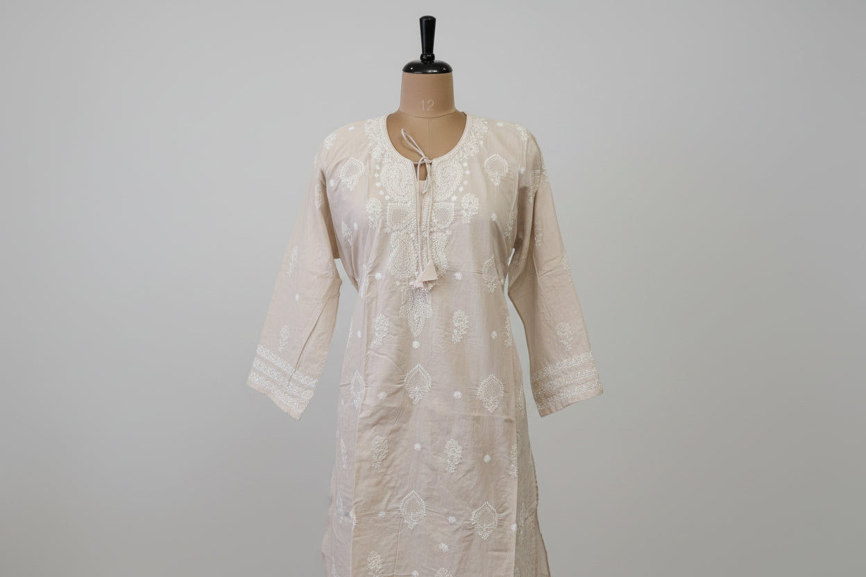 Cream Color Semistitched Cotton Suit Set