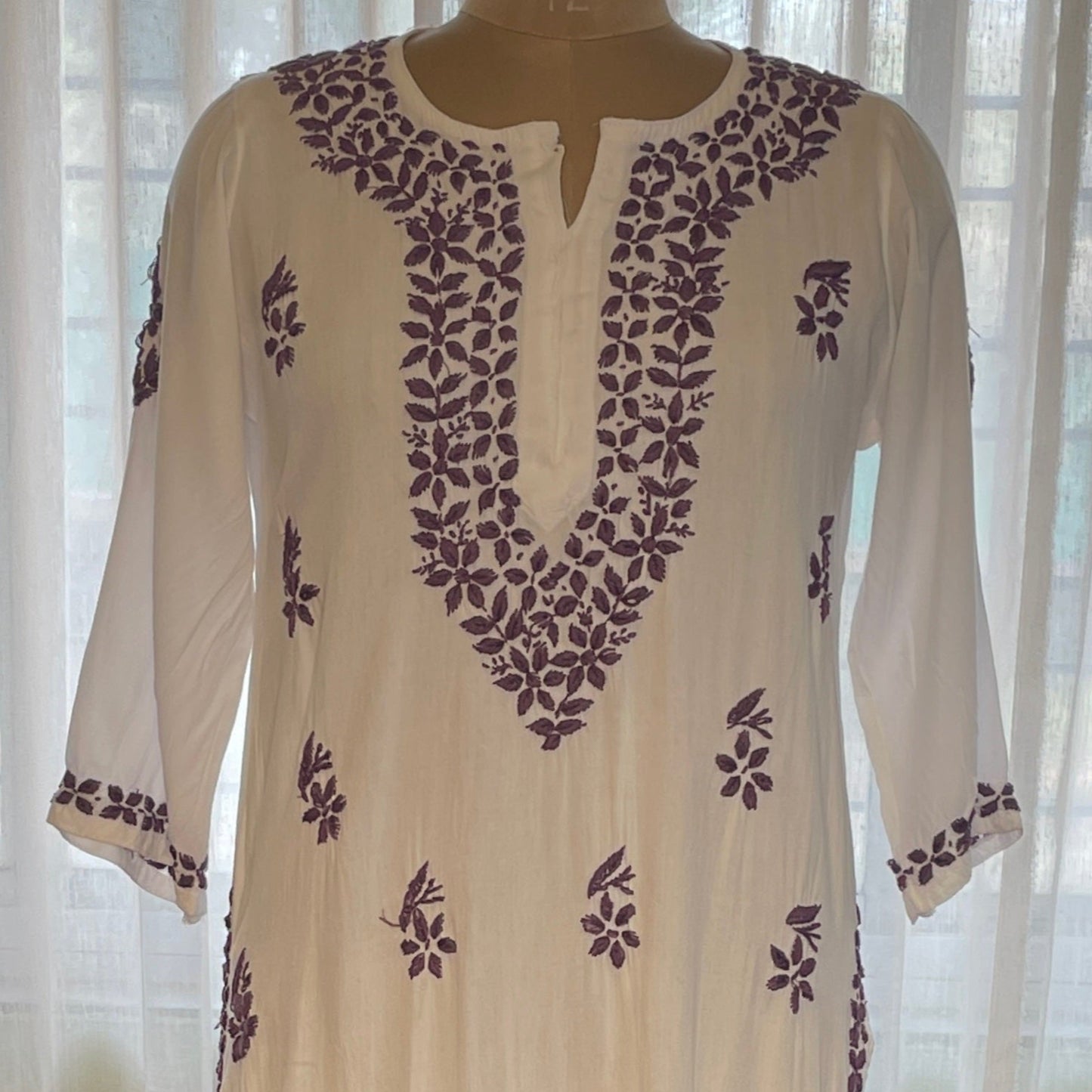 Purple Embroidery Chikankari Rayon Long Kurti
