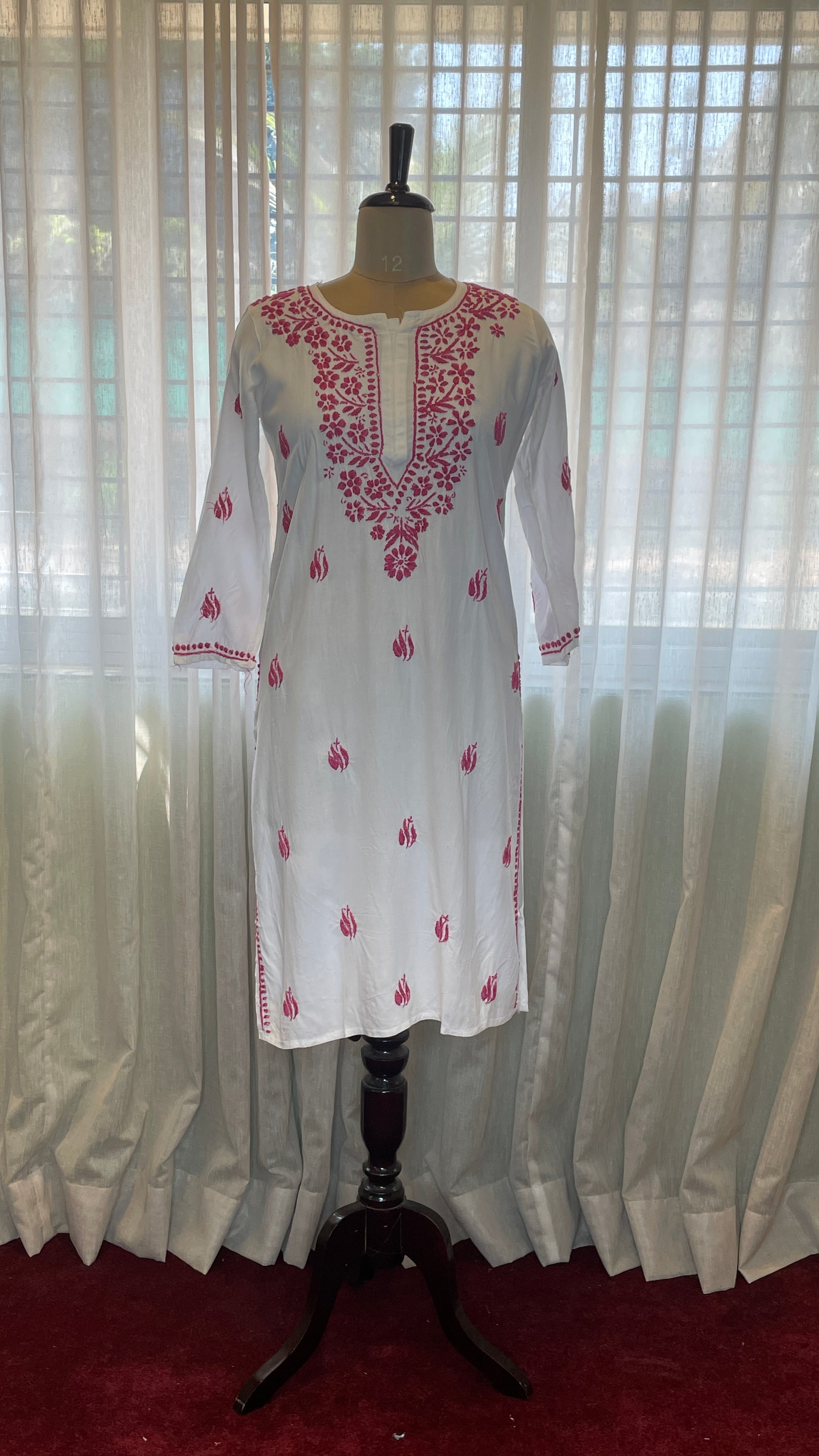 Magenta Embroidery Chikankari Rayon Long Kurti
