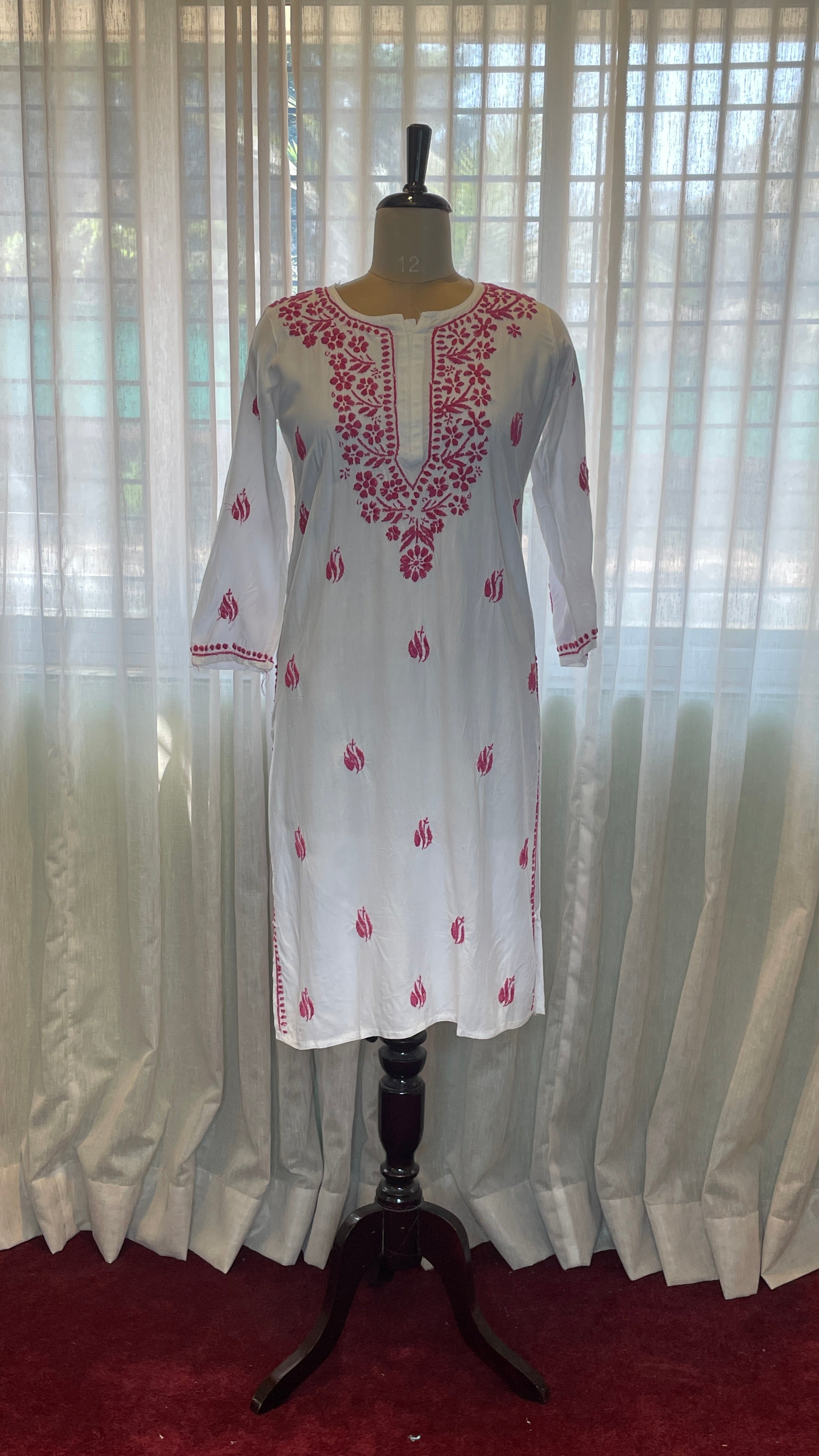 Magenta Embroidery Chikankari Rayon Long Kurti