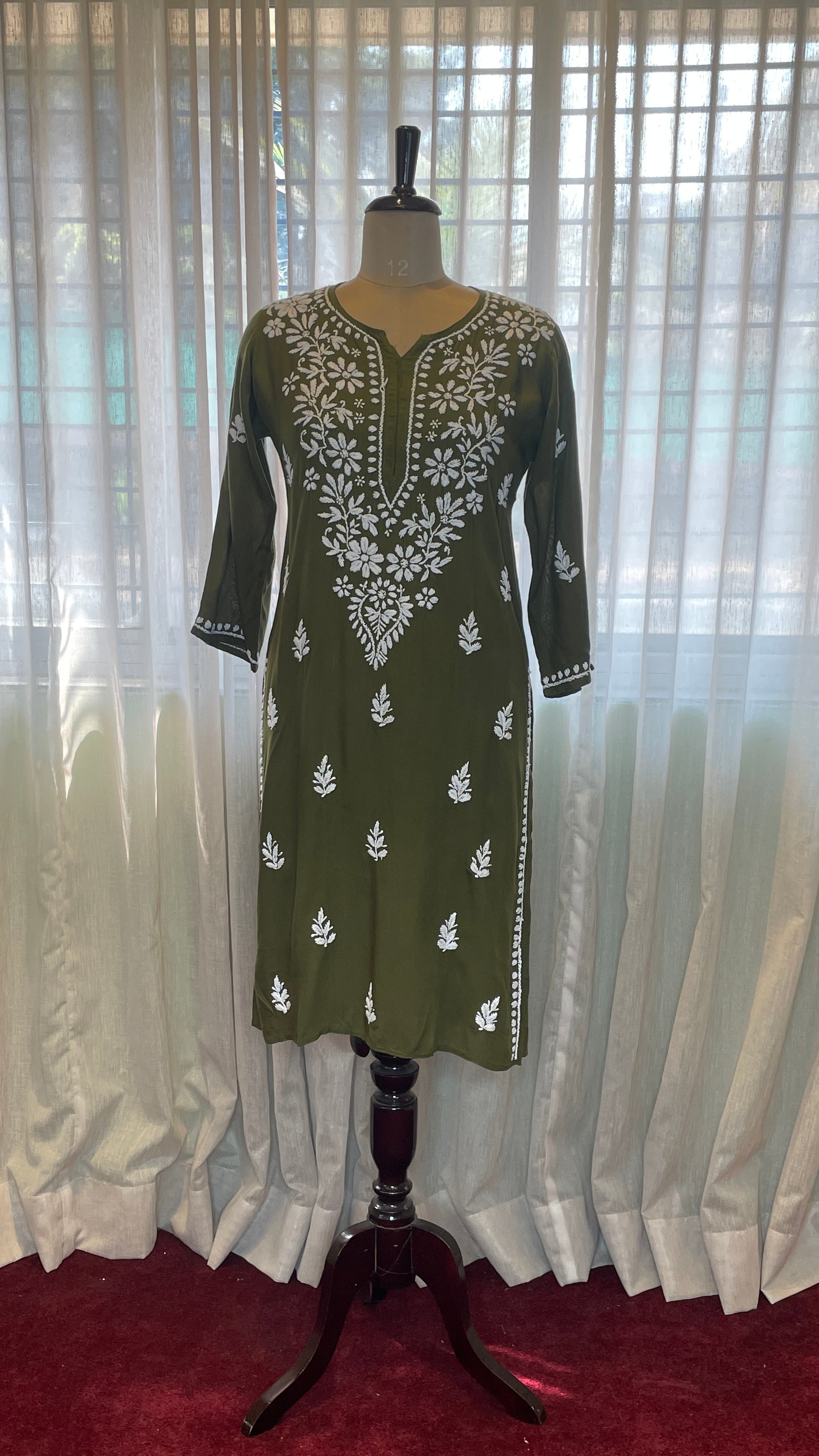 Green Mehendi Rayon Long Kurti