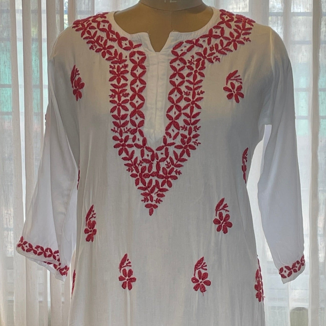 White and Pink Rayon Long Kurti