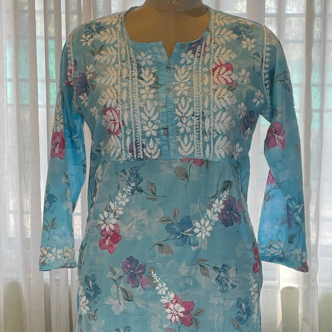 Blue Chikanakri Mulmul Pocket Kurti