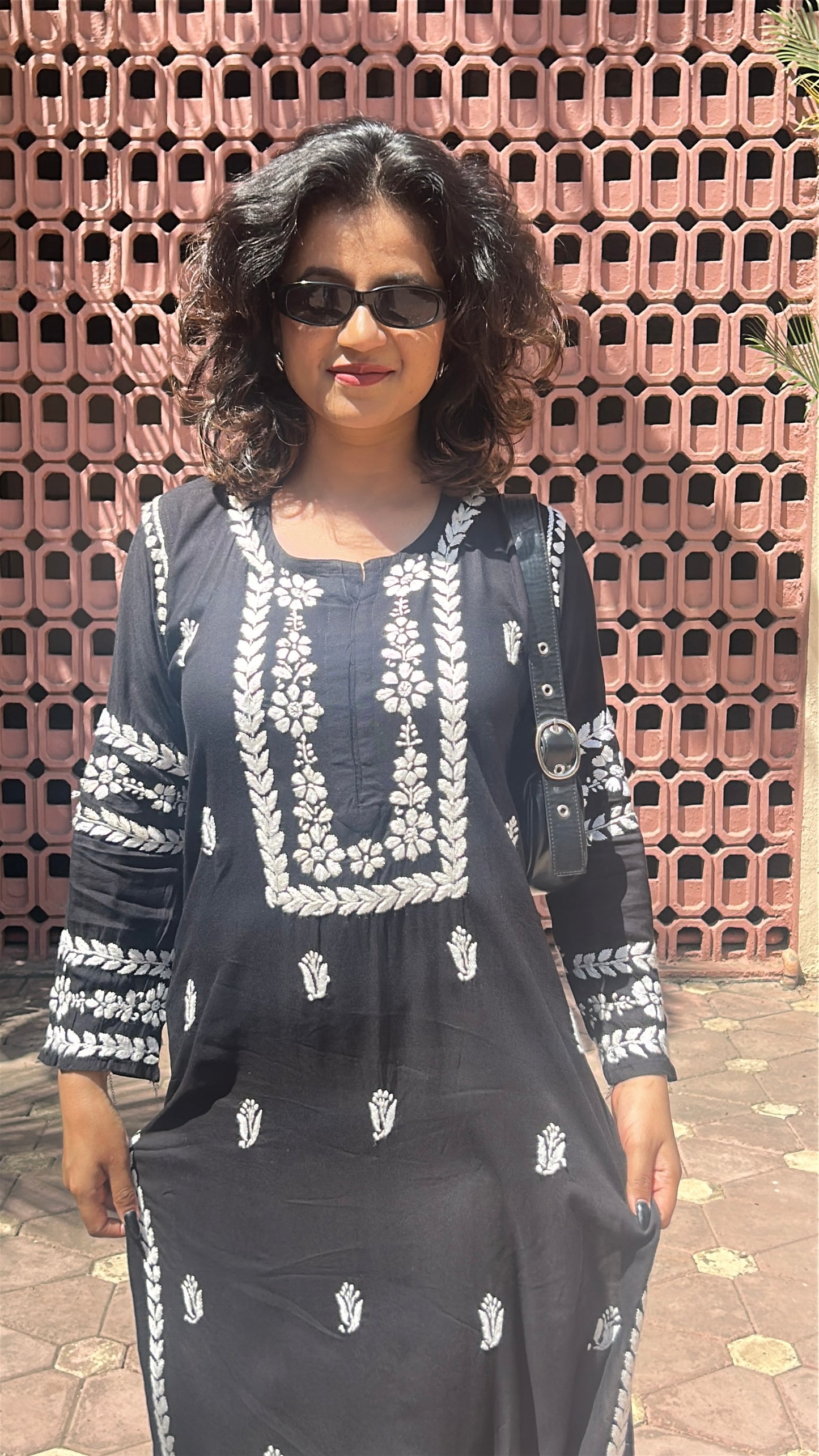 Black Chikankari Modal Long Kurti
