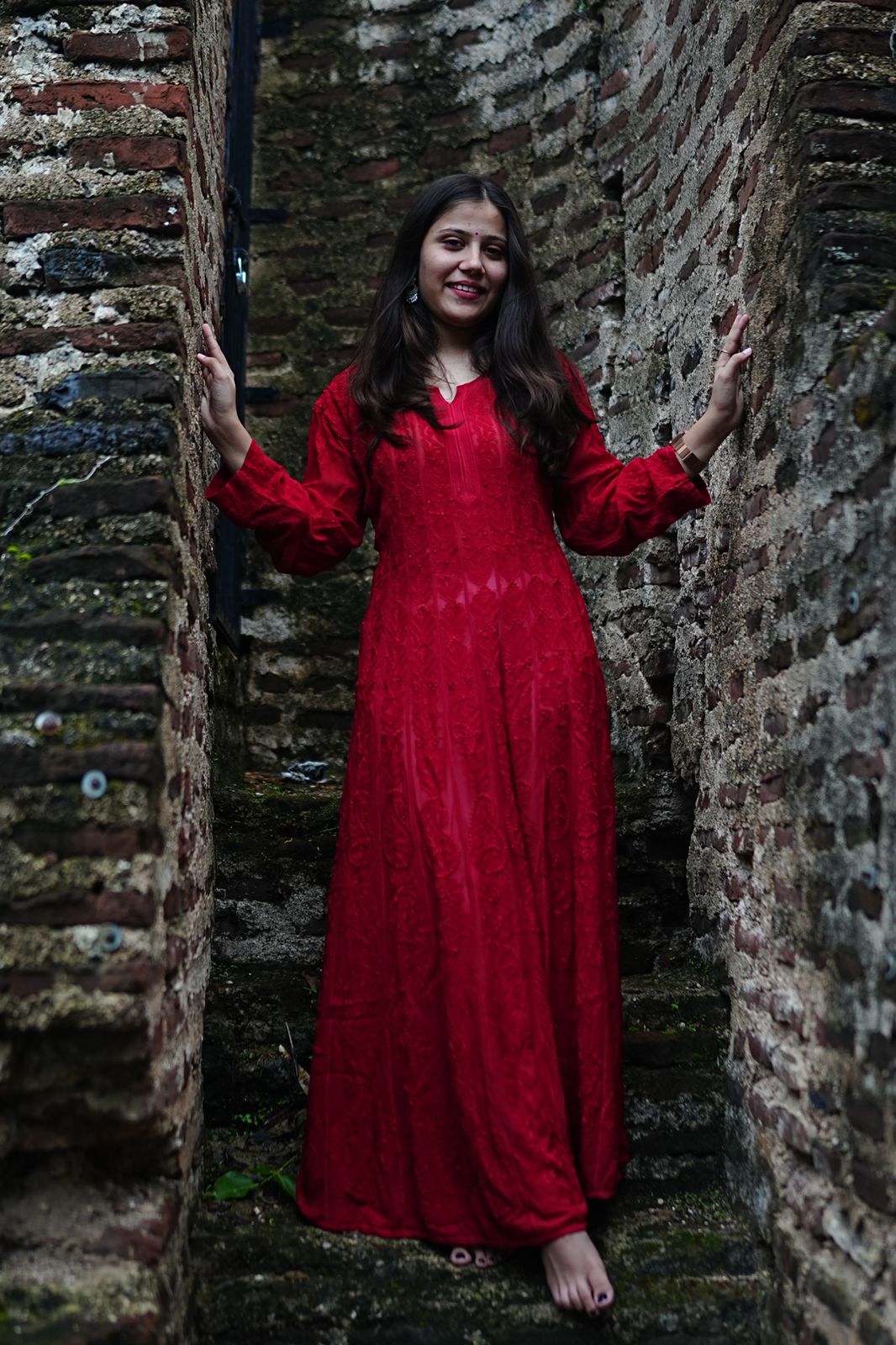 Red Anarkali Georgette Kurti