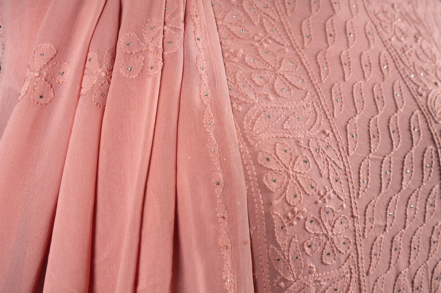 Peach Amber Georgette Unstitched Chikankari Suit Set