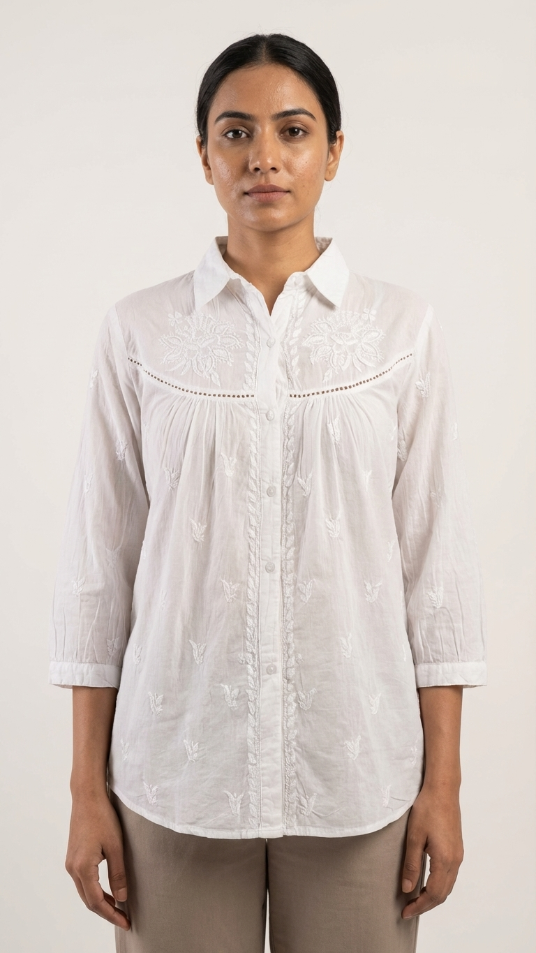 Readymade Cotton White Chikankari Shirt