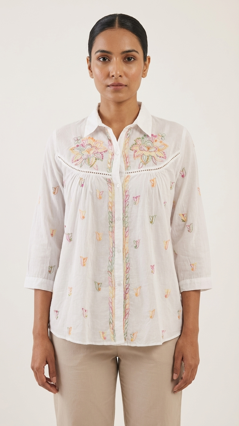 Readymade Cotton Multicolour Chikankari Shirt