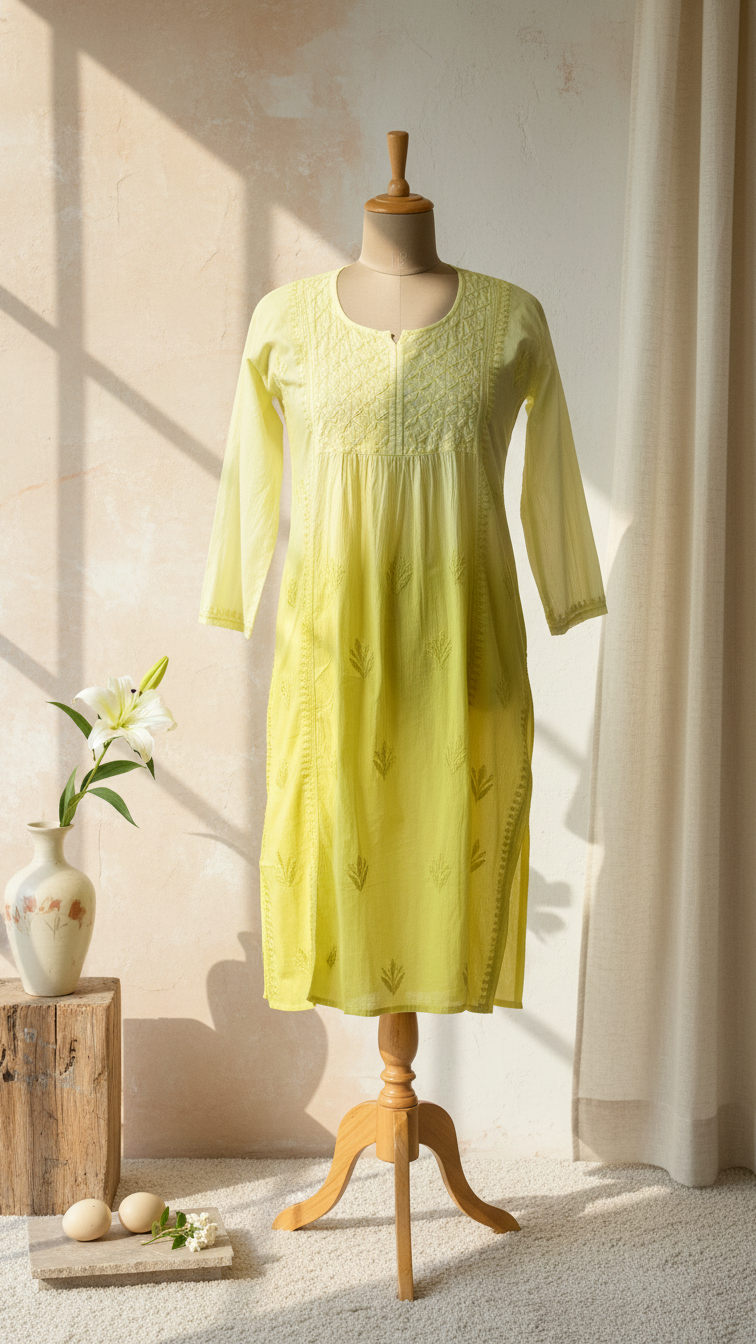 Readymade Cotton Kurta Ombre Yellow Kurta