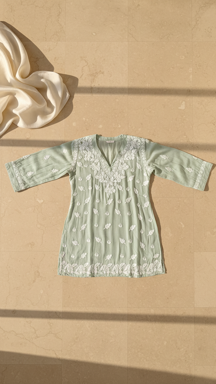 Readymade Light Green Muslin Short Kurta