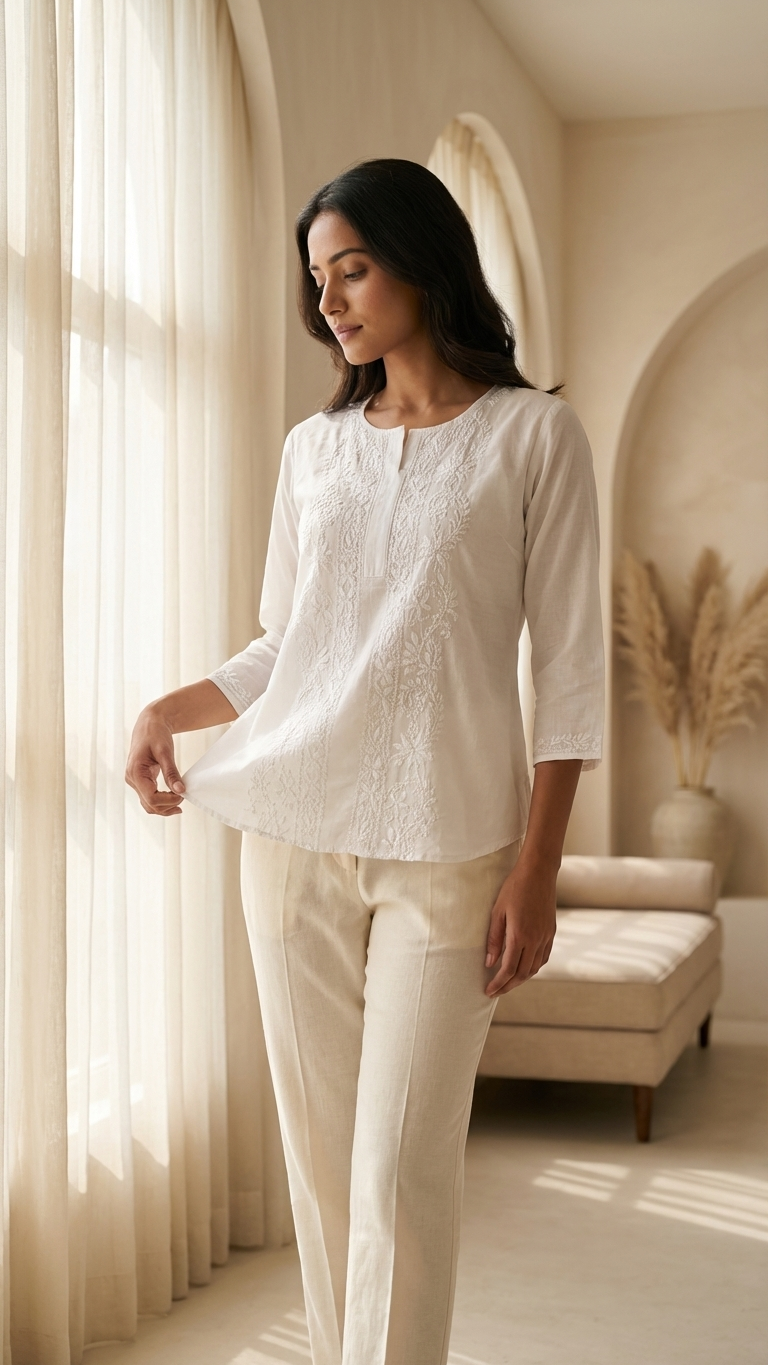 Light Blue Muslin Top - Shirt