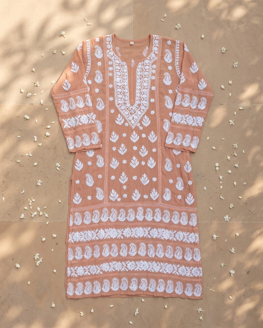 Viscose Georgette Long Kurta with Chikankari Work