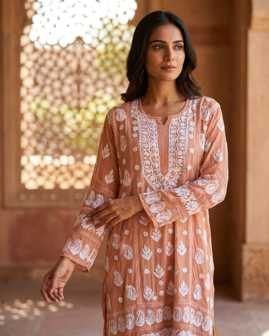 Viscose Georgette Long Kurta with Chikankari Work