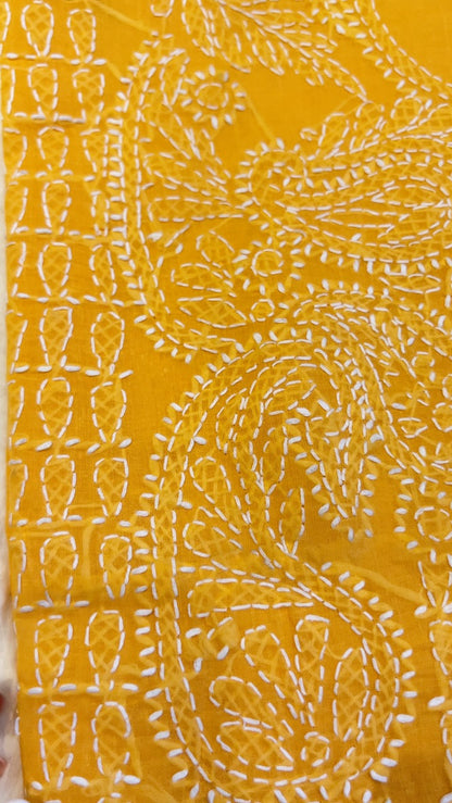 Mustard Yellow Chikankari Unstitched Suit Set
