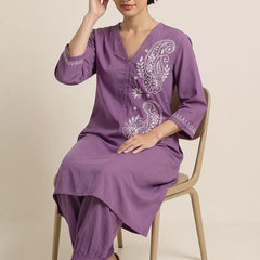 Dark Purple Readymade Cotton Co-ord Set