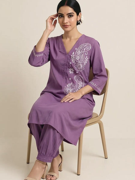 Dark Purple Readymade Cotton Co-ord Set